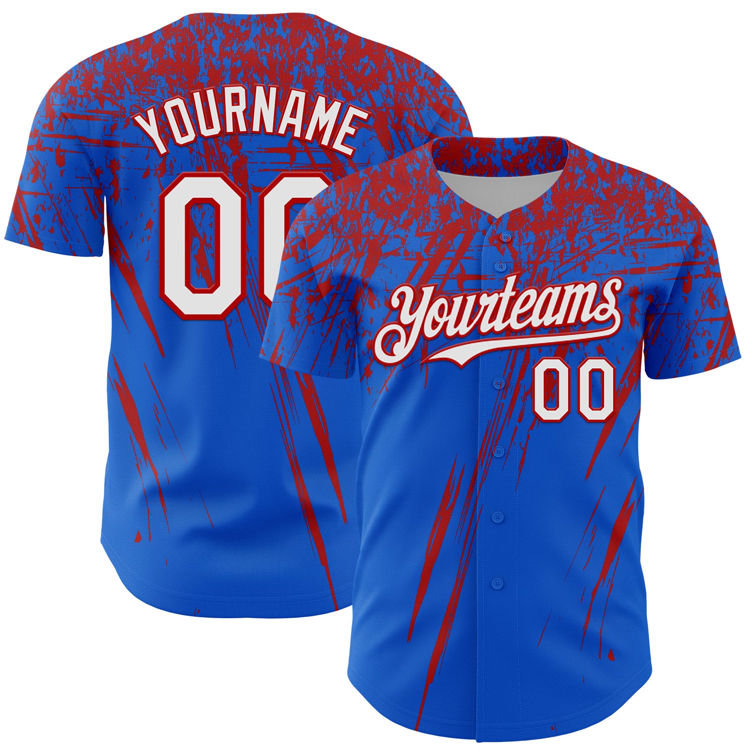 Custom Thunder Blue White-Red Distressed Scratch Brush Stroke Authentic Baseball Jersey