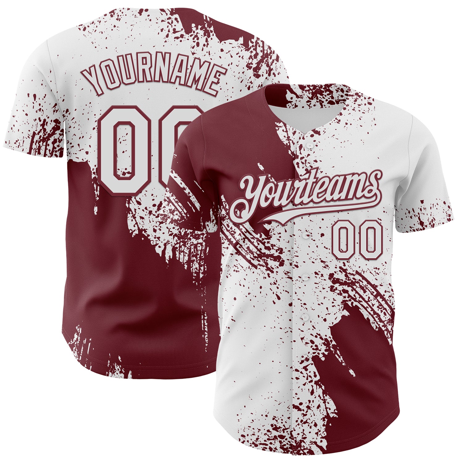 Custom White-Burgundy Abstract Brush Stroke Authentic Baseball Jersey