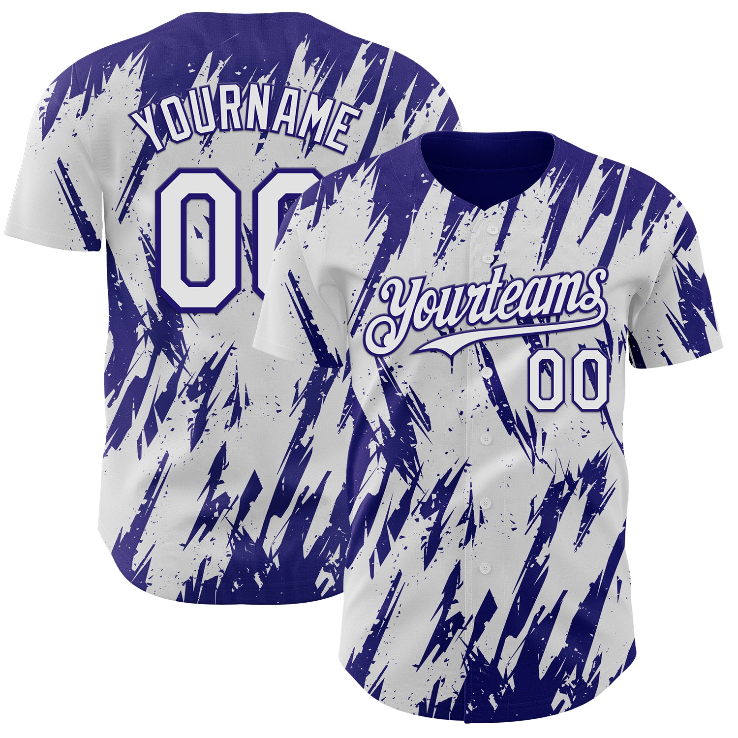 Custom White Dark Purple 3D Pattern Design Splatter Torn Sharp Brush Stroke Authentic Baseball Jersey