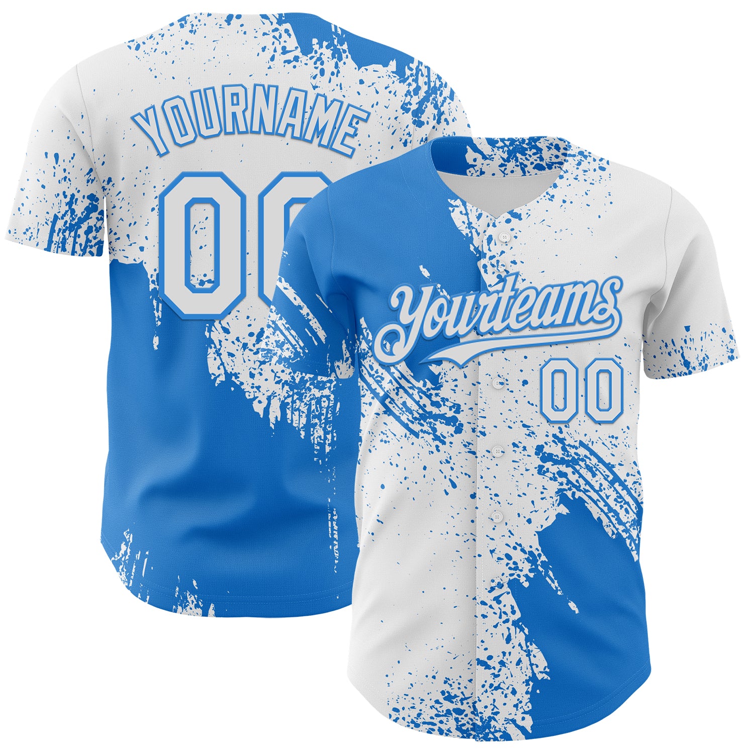 Custom White-Electric Blue Abstract Brush Stroke Authentic Baseball Jersey