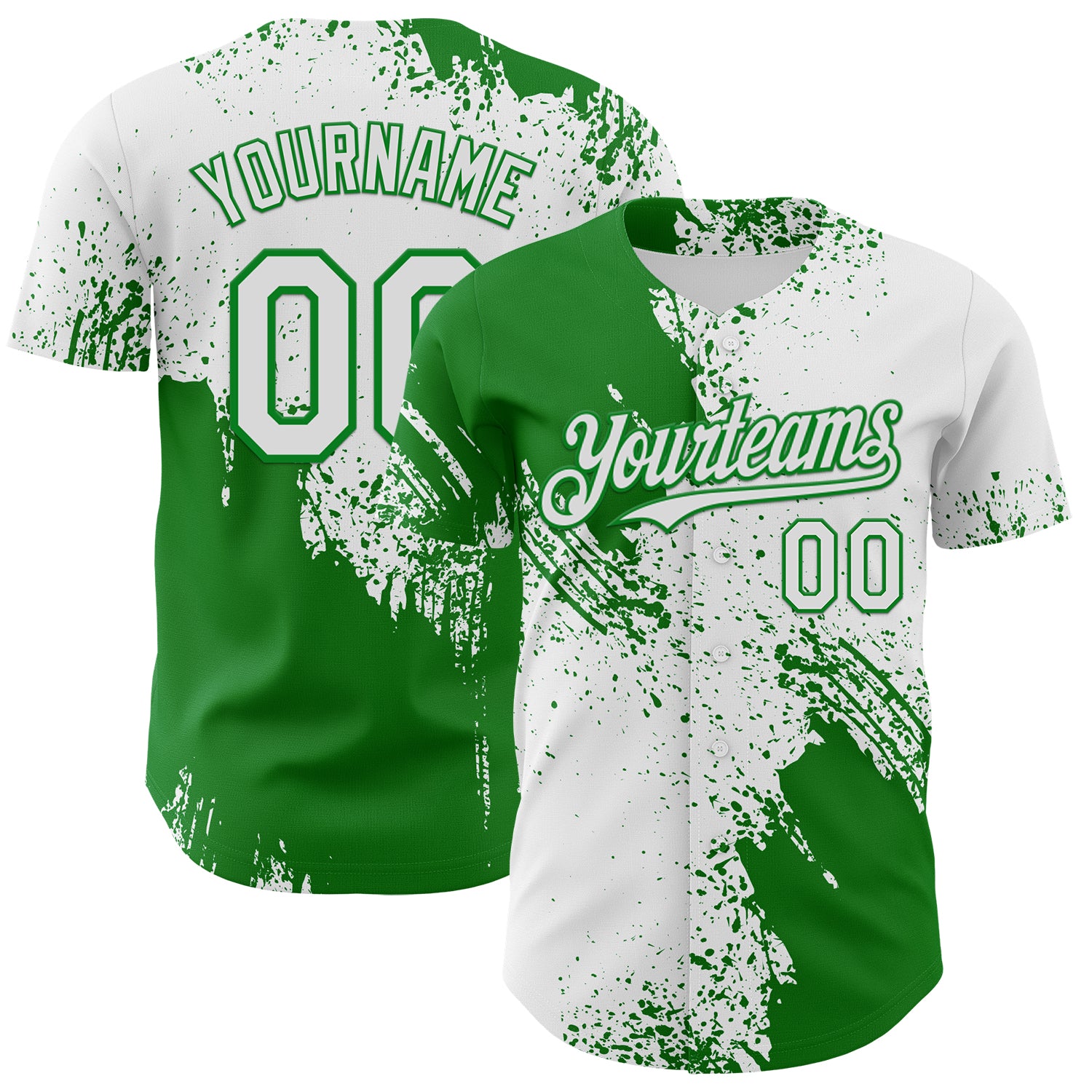 Custom White-Grass Green Abstract Brush Stroke Authentic Baseball Jersey