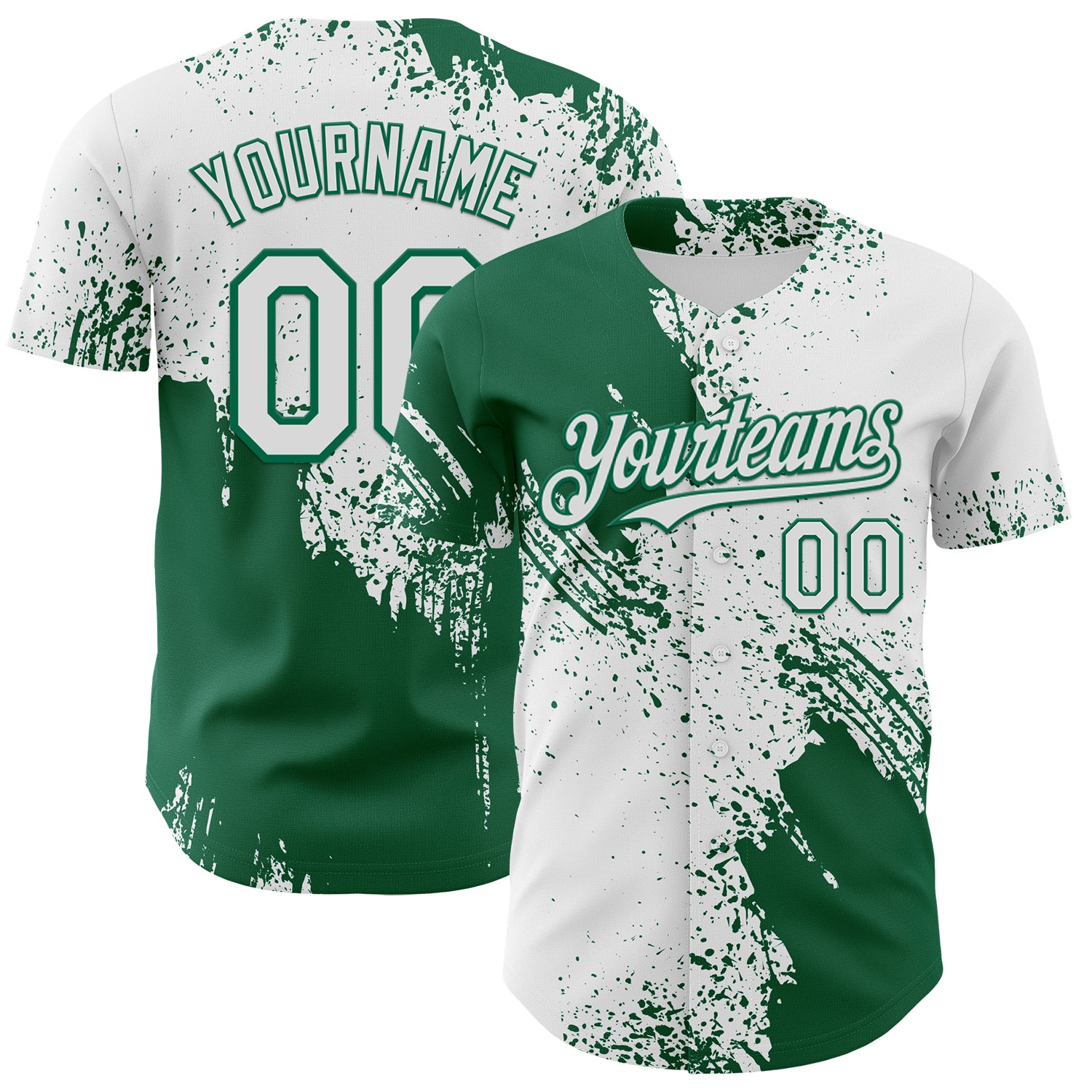Custom White-Kelly Green Abstract Brush Stroke Authentic Baseball Jersey