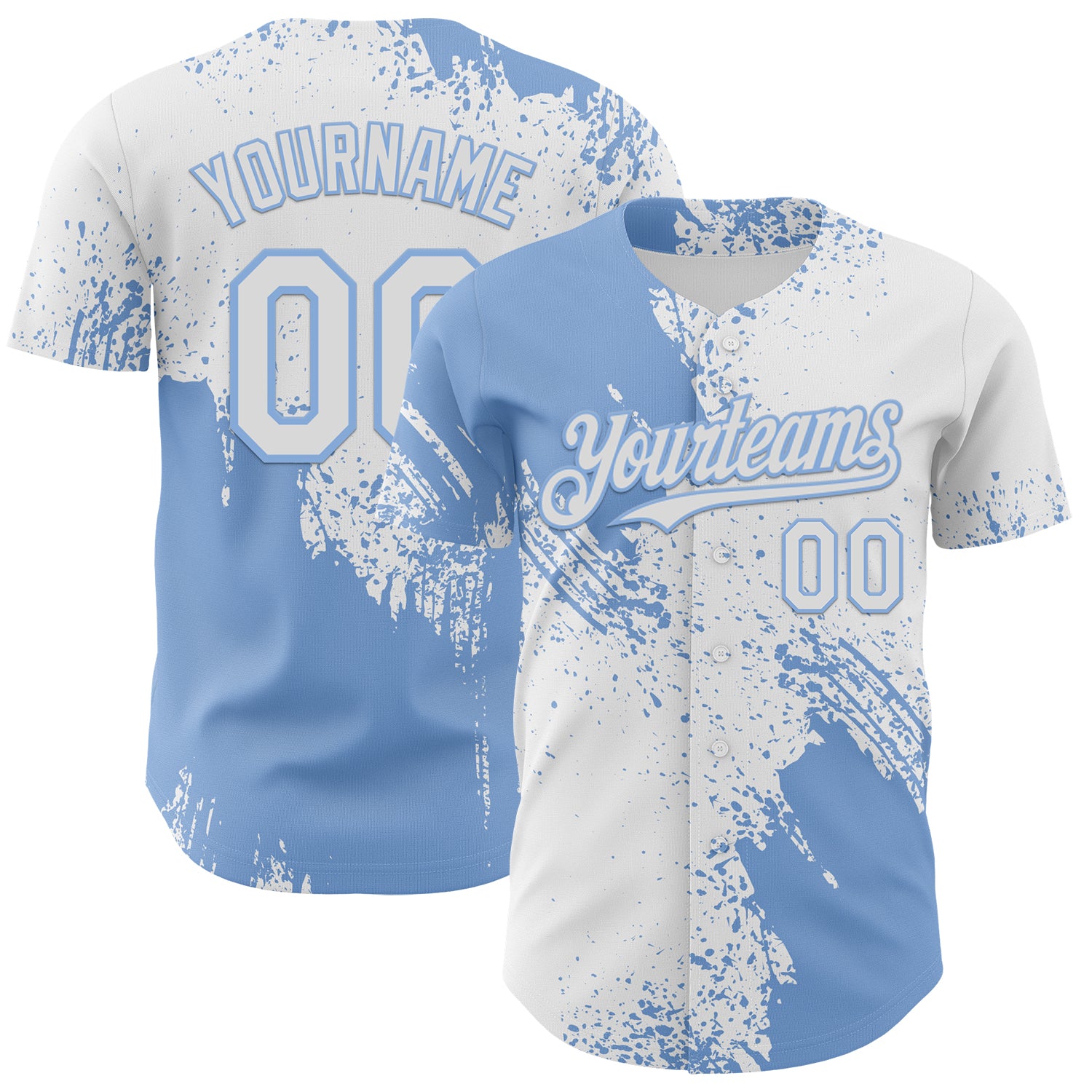 Custom White-Light Blue Abstract Brush Stroke Authentic Baseball Jersey