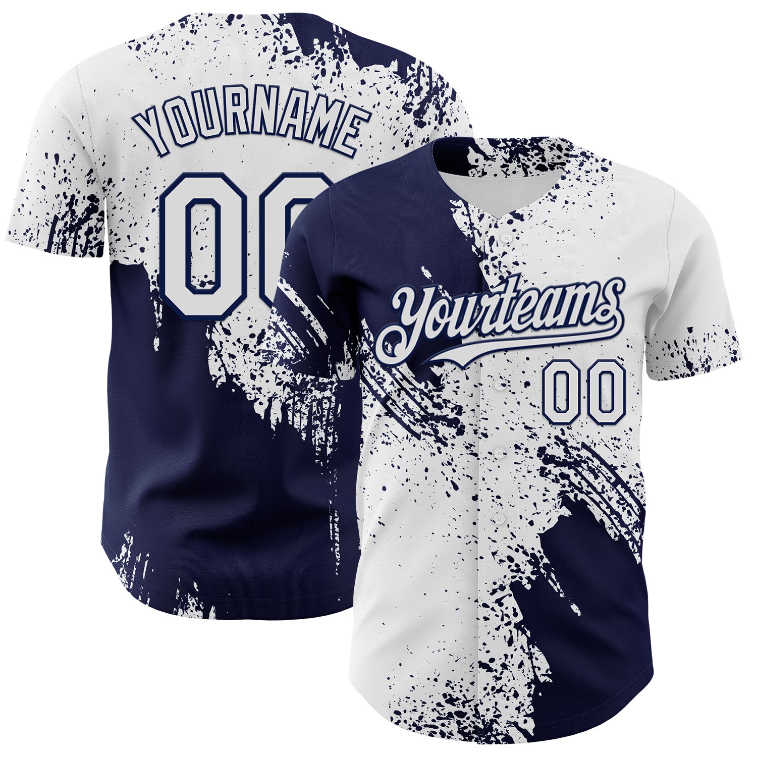 Custom White-Navy Abstract Brush Stroke Authentic Baseball Jersey
