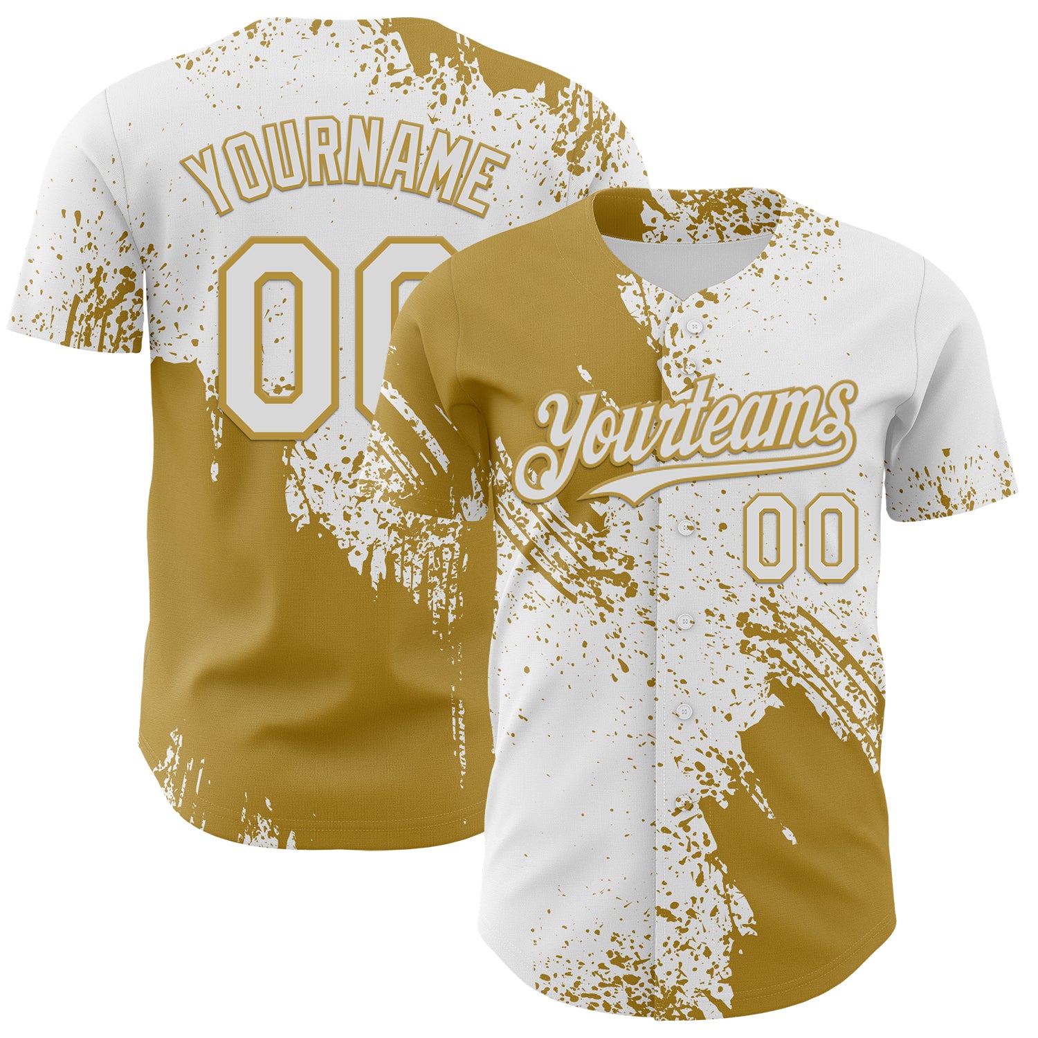 Custom White-Old Gold Abstract Brush Stroke Authentic Baseball Jersey