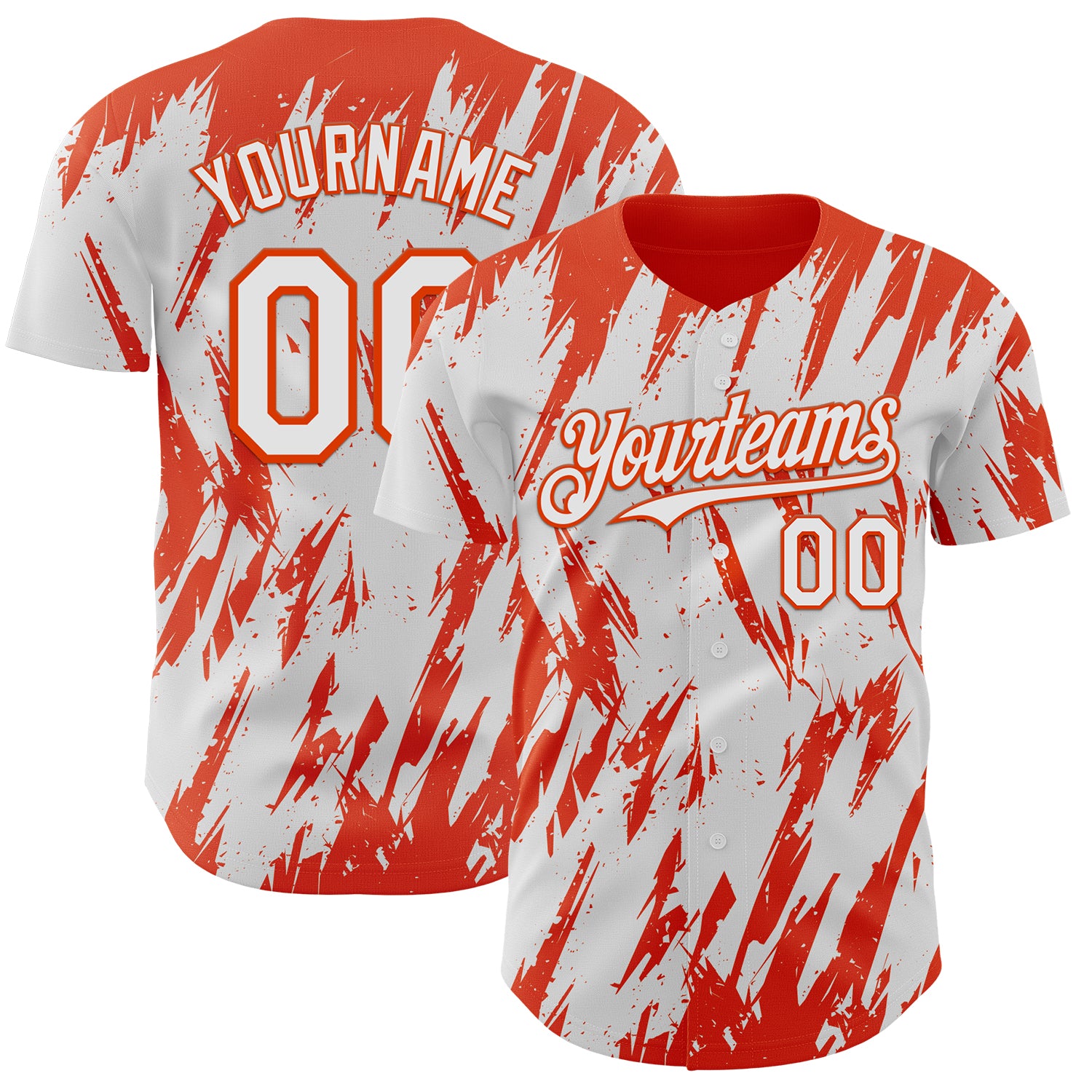 Custom White Orange 3D Pattern Design Splatter Torn Sharp Brush Stroke Authentic Baseball Jersey