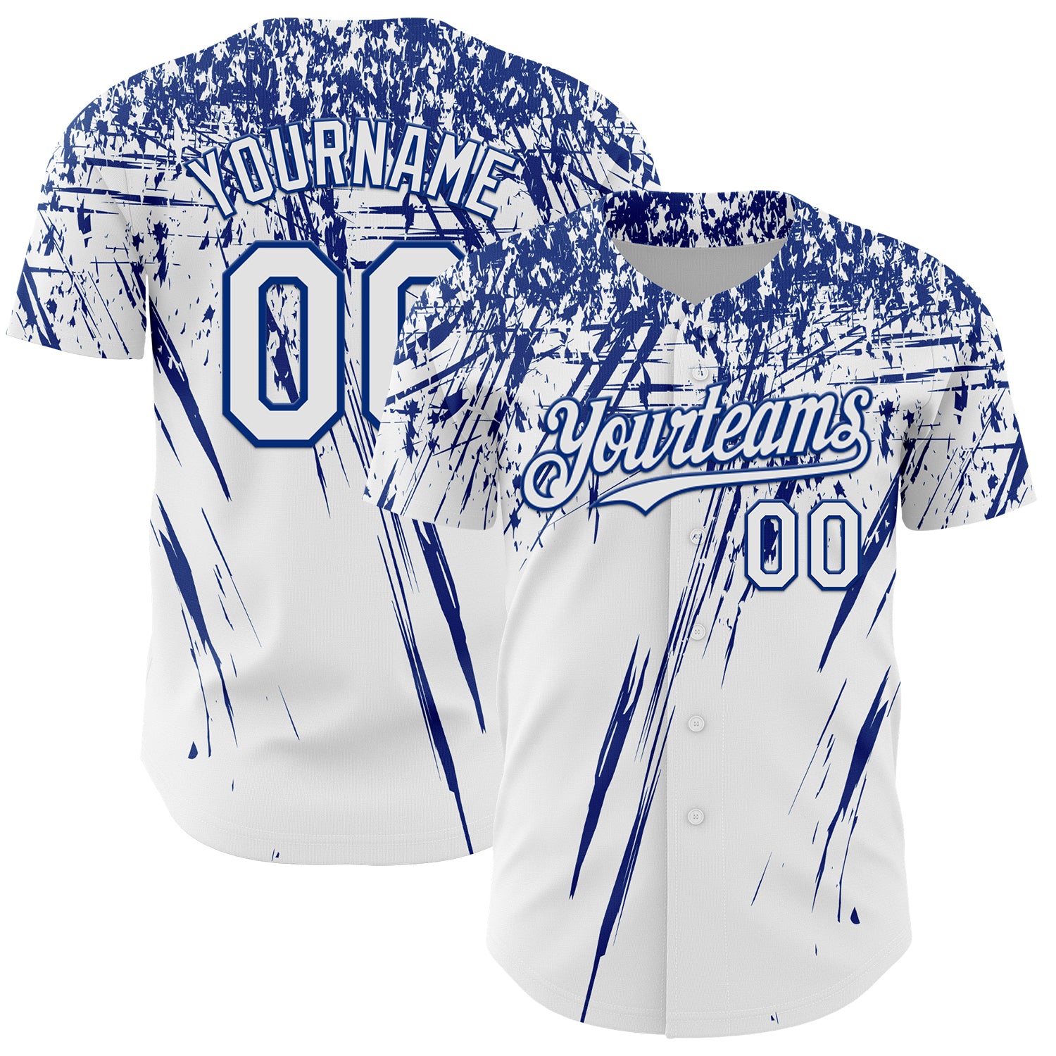 Custom White Royal Distressed Scratch Brush Stroke Authentic Baseball Jersey