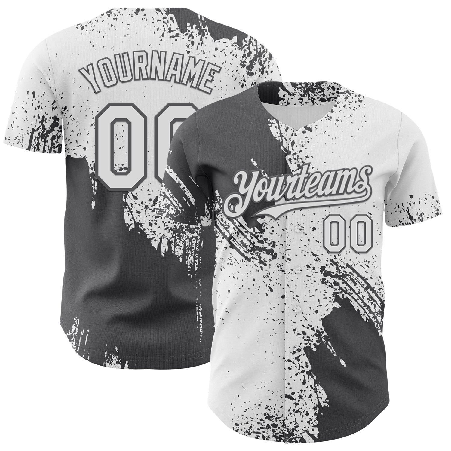 Custom White-Steel Gray Abstract Brush Stroke Authentic Baseball Jersey