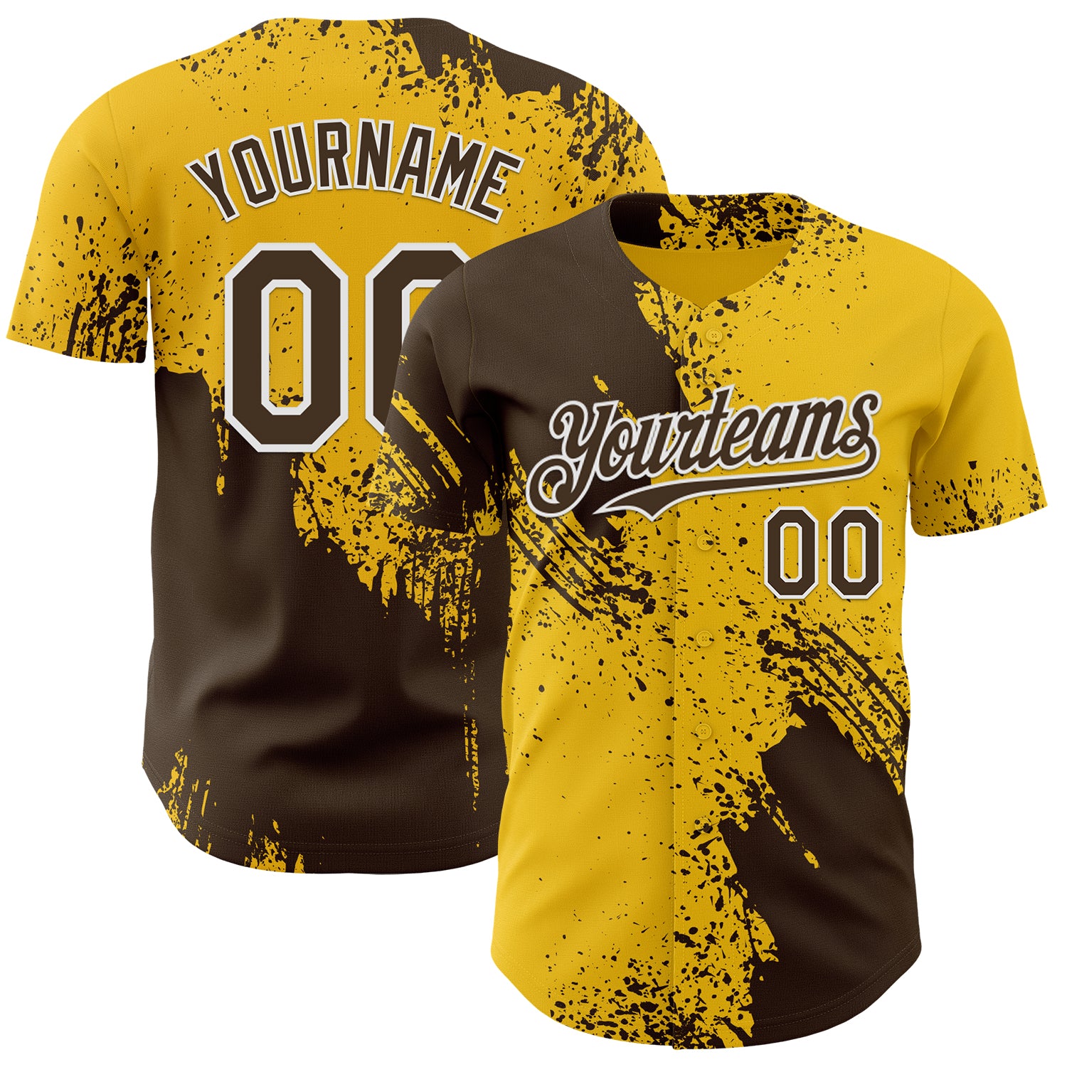 Custom Yellow Brown-White Abstract Brush Stroke Authentic Baseball Jersey