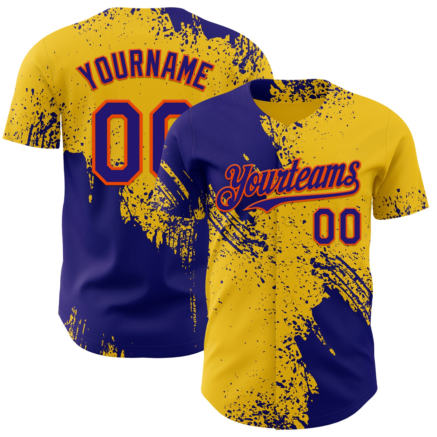 Custom Yellow Dark Purple-Orange Abstract Brush Stroke Authentic Baseball Jersey