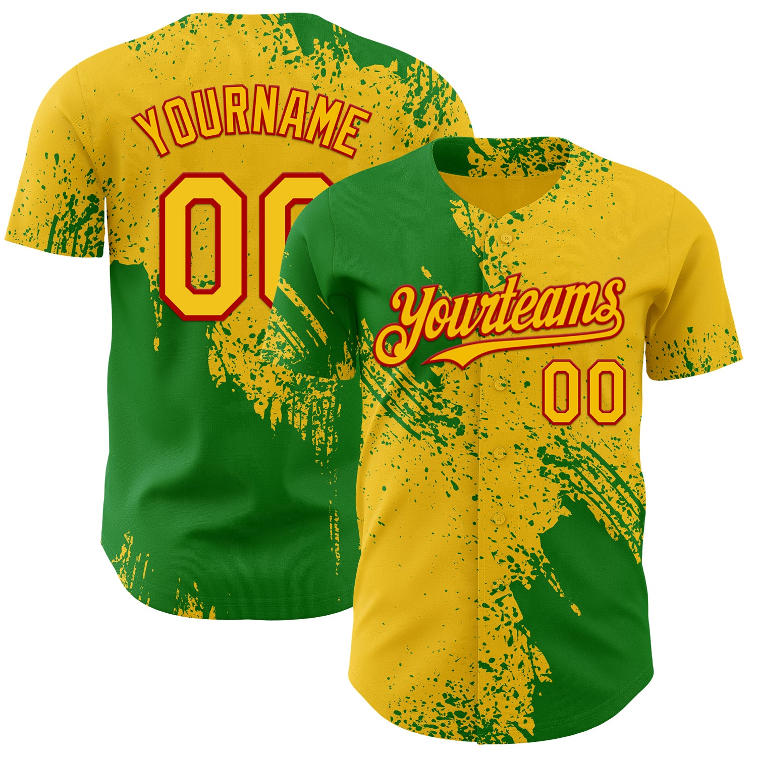 Custom Yellow Grass Green-Red Abstract Brush Stroke Authentic Baseball Jersey
