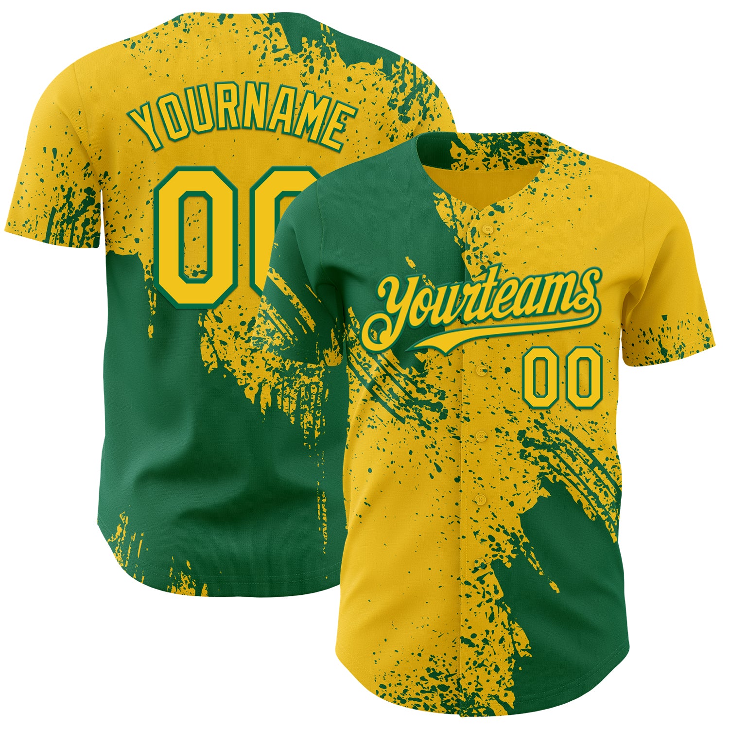 Custom Yellow-Kelly Green Abstract Brush Stroke Authentic Baseball Jersey
