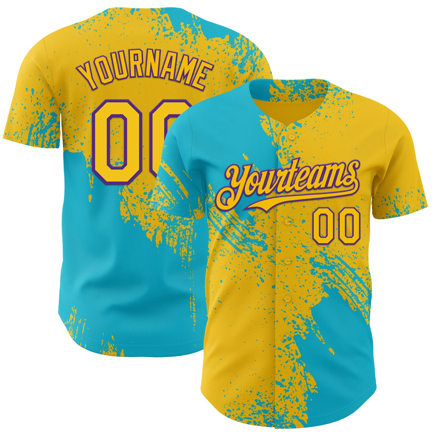 Custom Yellow Lakes Blue-Purple Abstract Brush Stroke Authentic Baseball Jersey