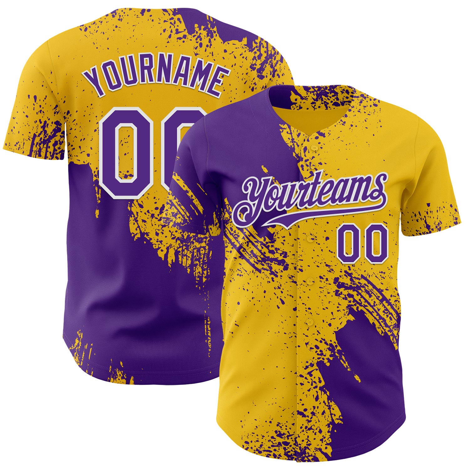 Custom Yellow Purple-White Abstract Brush Stroke Authentic Baseball Jersey