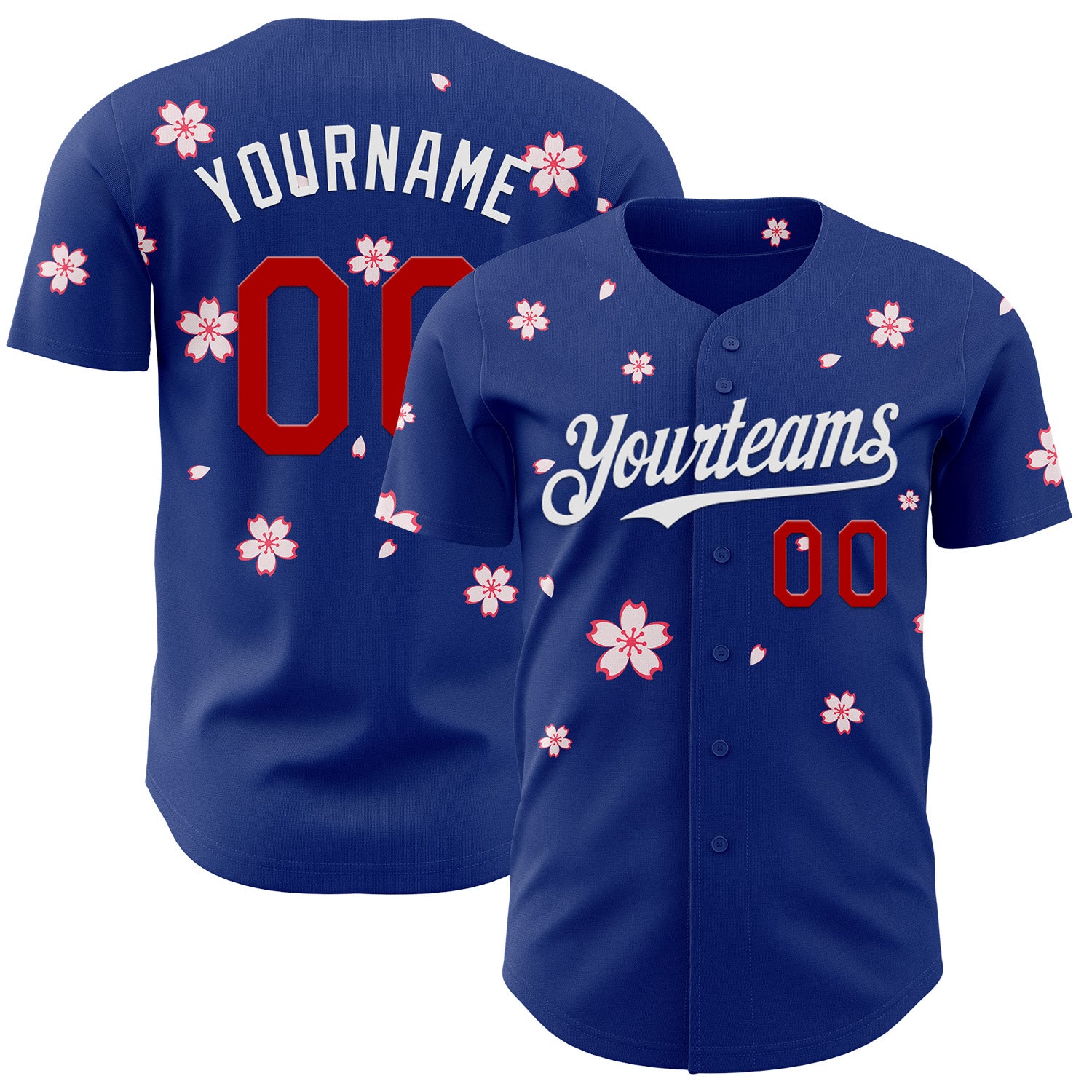 Custom Royal Red-White Cherry Blossoms Sakura Authentic Baseball Jersey