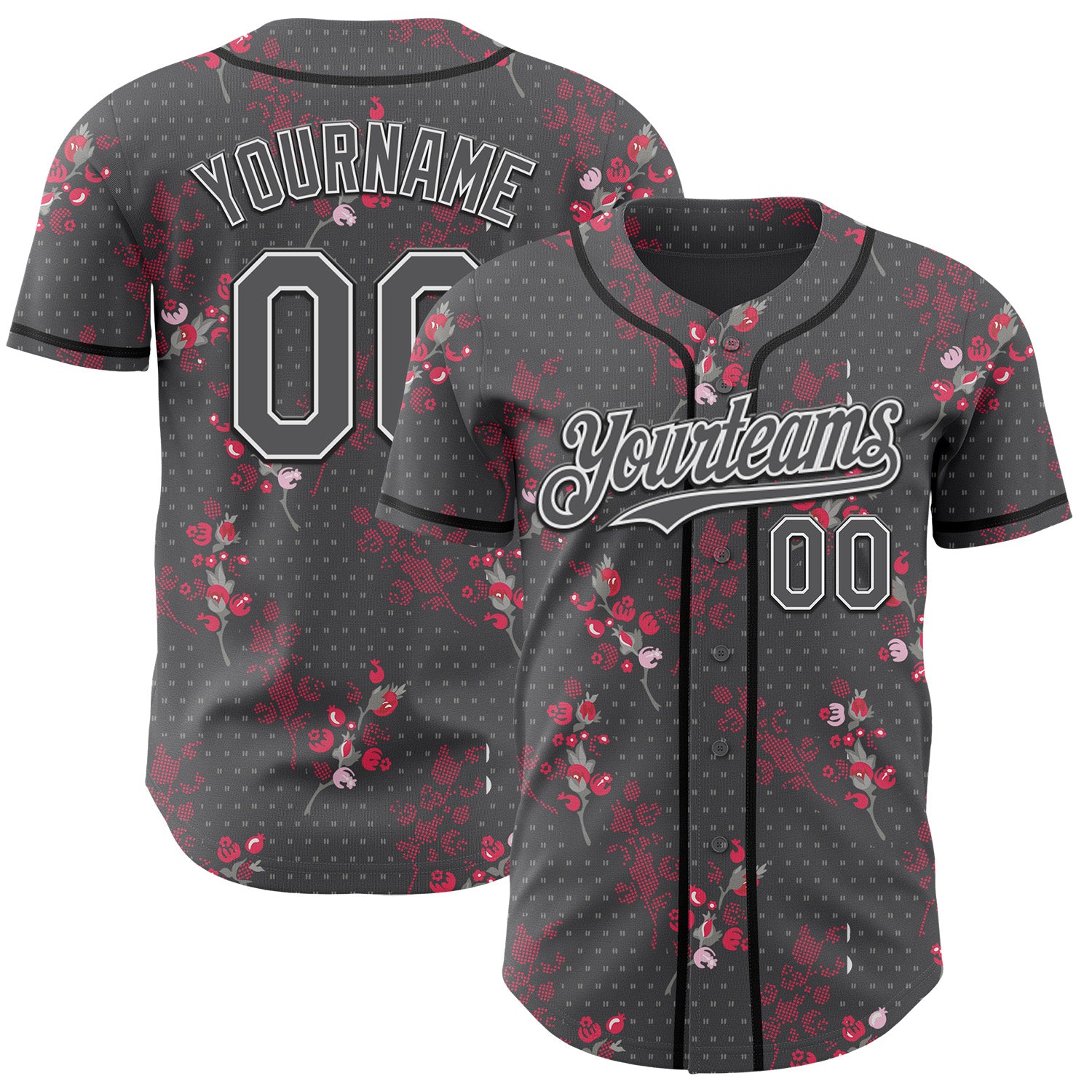 Custom Steel Gray White-Black Cherry Blossoms Sakura Authentic Baseball Jersey