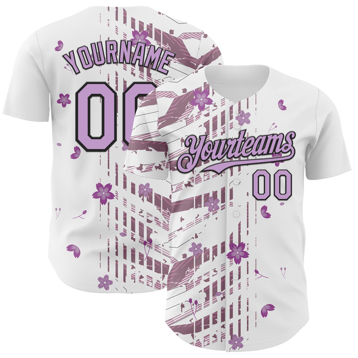 Custom White Light Purple-Black Cherry Blossoms Sakura Authentic Baseball Jersey