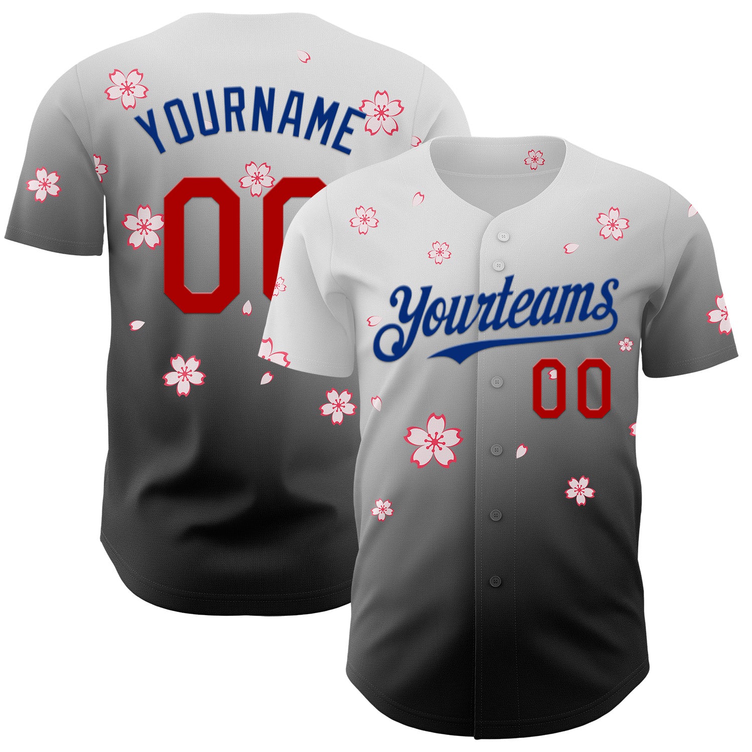 Custom White Red Black-Royal Cherry Blossoms Sakura Gradient Authentic Baseball Jersey