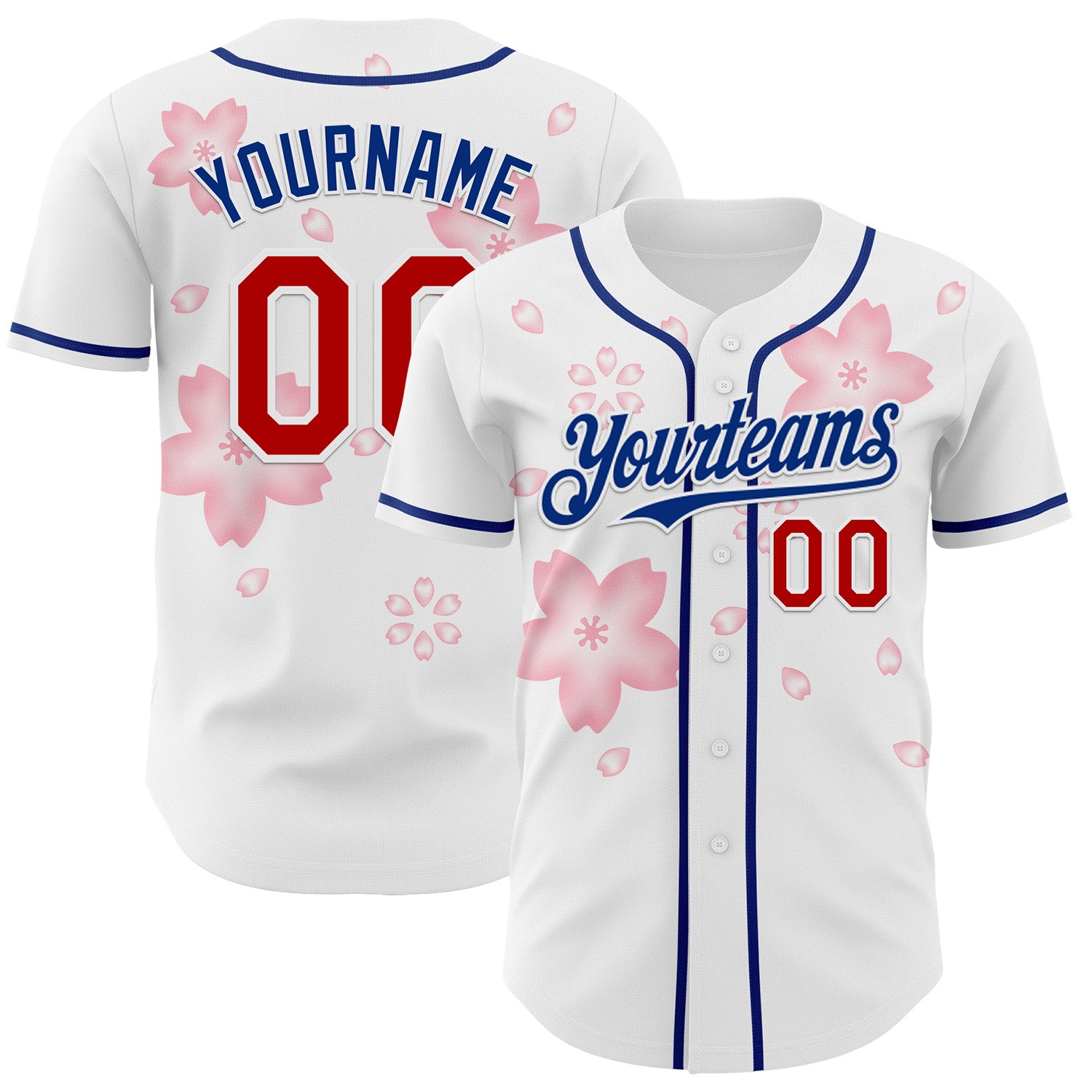 Custom White Red-Royal Cherry Blossoms Sakura Authentic Baseball Jersey