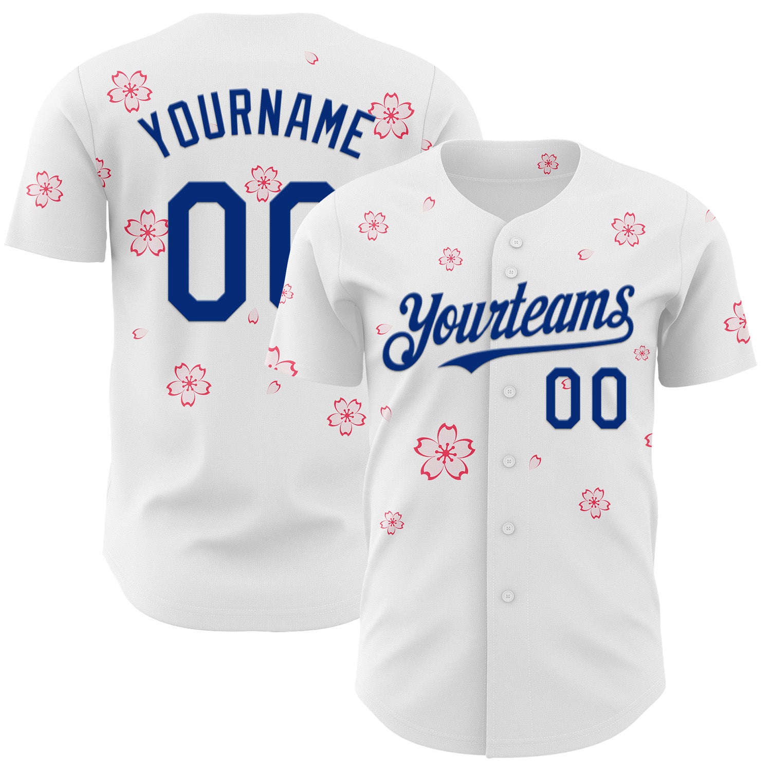 Custom White-Royal Cherry Blossoms Sakura Authentic Baseball Jersey