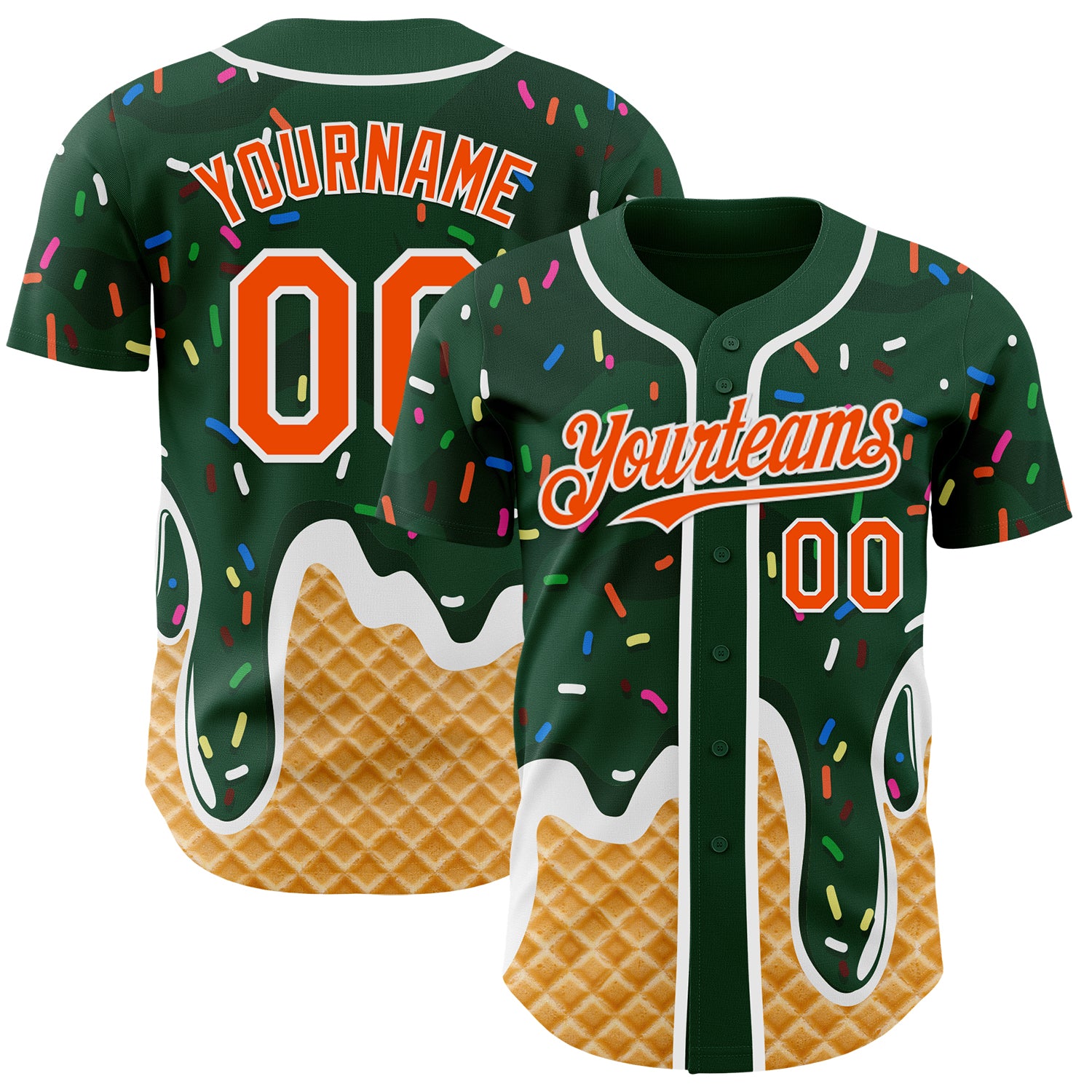 Custom Green Orange-White Ice Cream Waffle Foodie Dessert Authentic Baseball Jersey