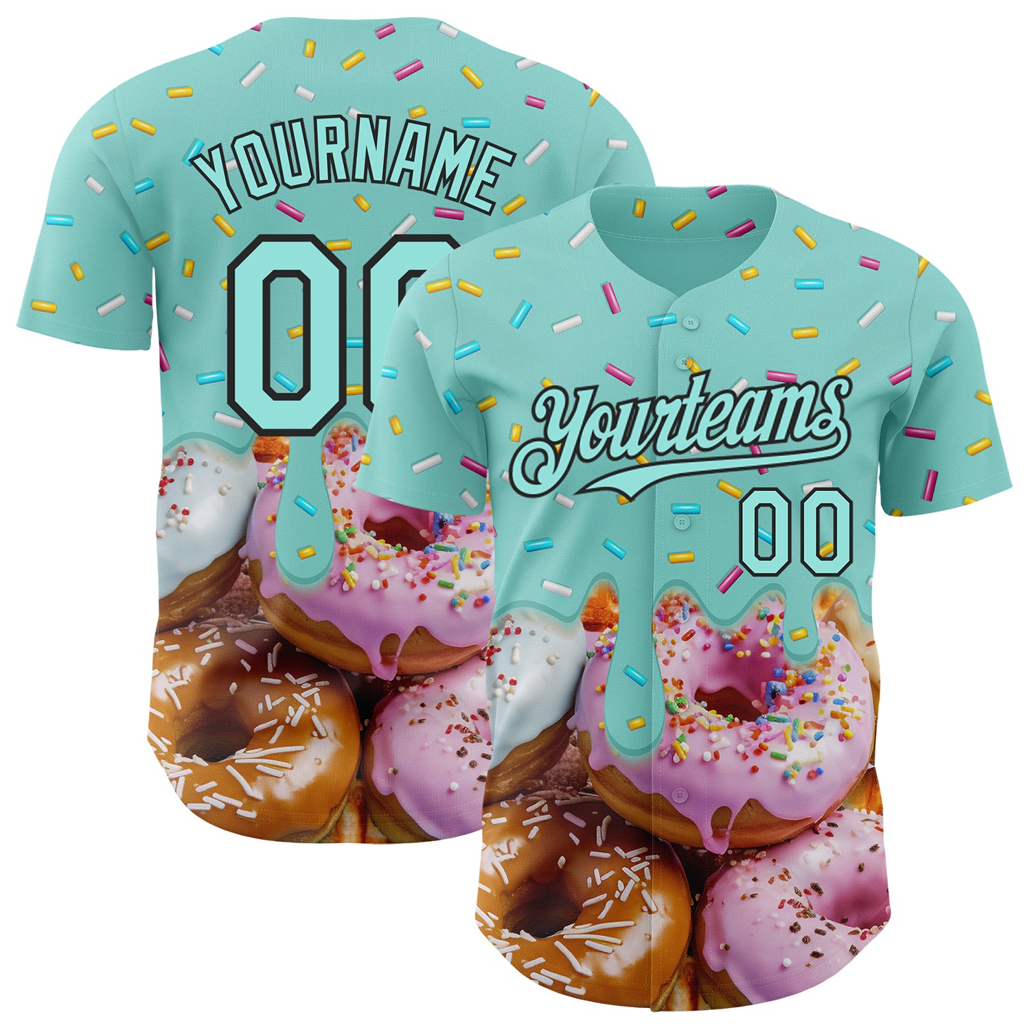 Custom Ice Blue-Black Ice Cream Donut Foodie Dessert Authentic Baseball Jersey