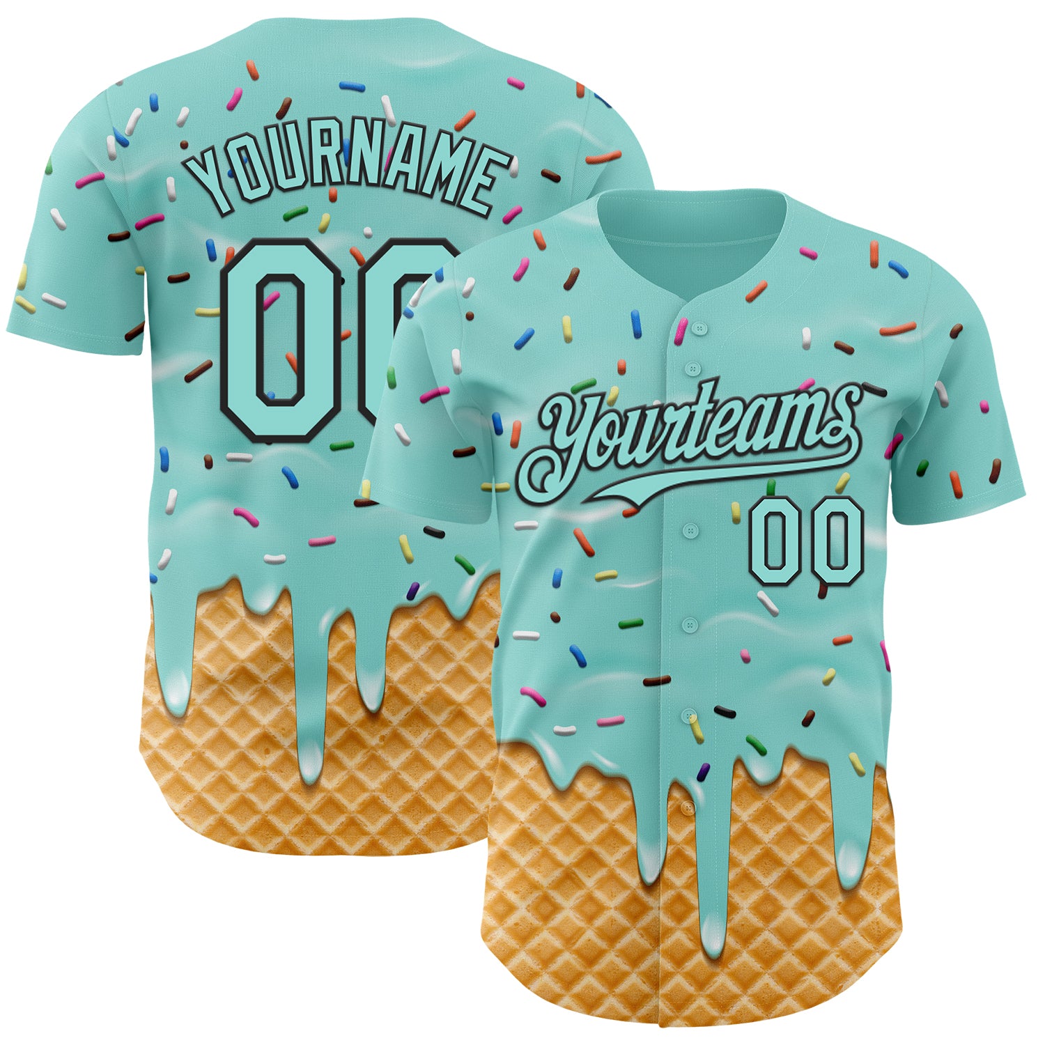 Custom Ice Blue-Black Ice Cream Waffle Foodie Dessert Authentic Baseball Jersey