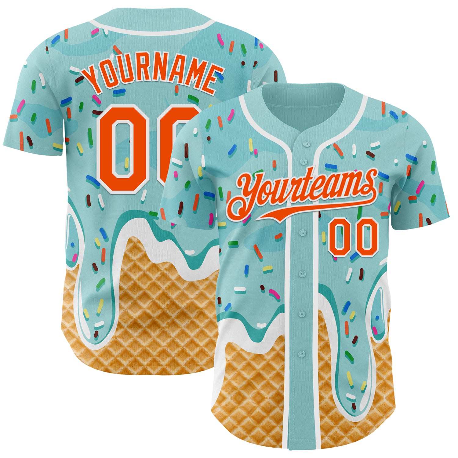 Custom Ice Blue Orange-White Ice Cream Waffle Foodie Dessert Authentic Baseball Jersey