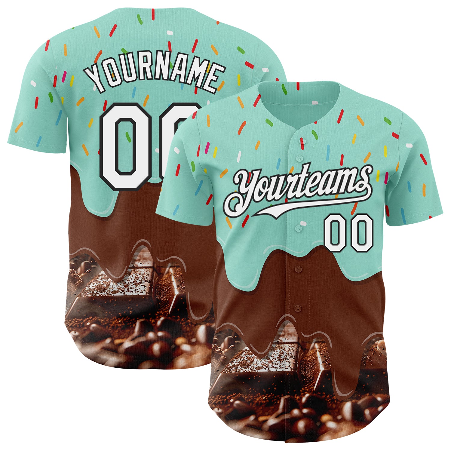 Custom Ice Blue White-Black Ice Cream Chocolate Foodie Dessert Authentic Baseball Jersey