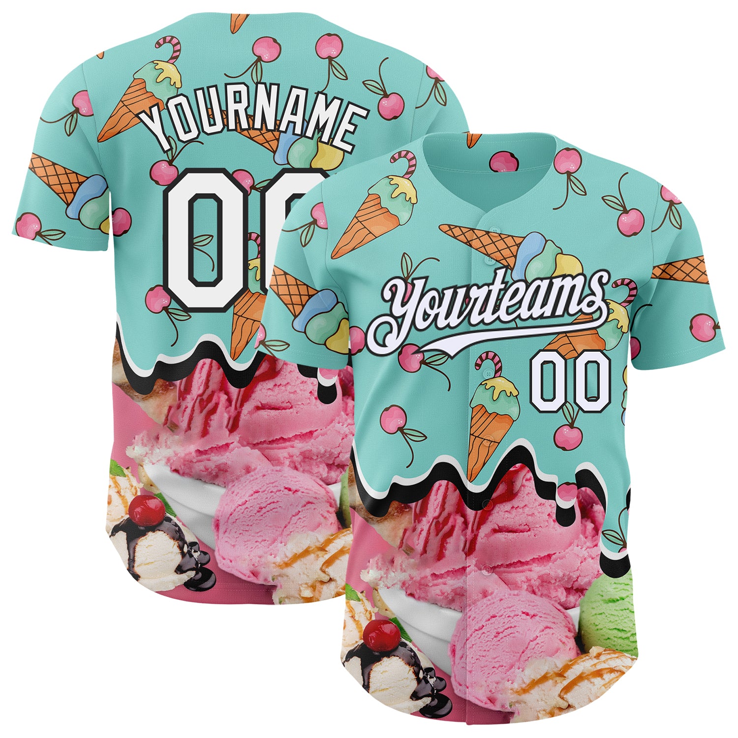 Custom Ice Blue White-Black Ice Cream Foodie Dessert Authentic Baseball Jersey