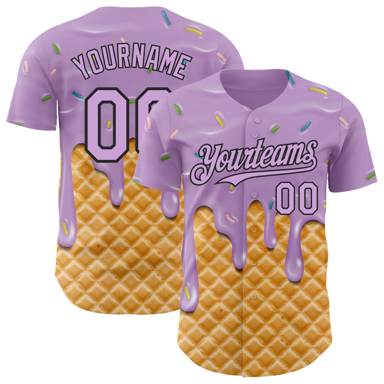 Custom Light Purple-Black Ice Cream Waffle Foodie Dessert Authentic Baseball Jersey