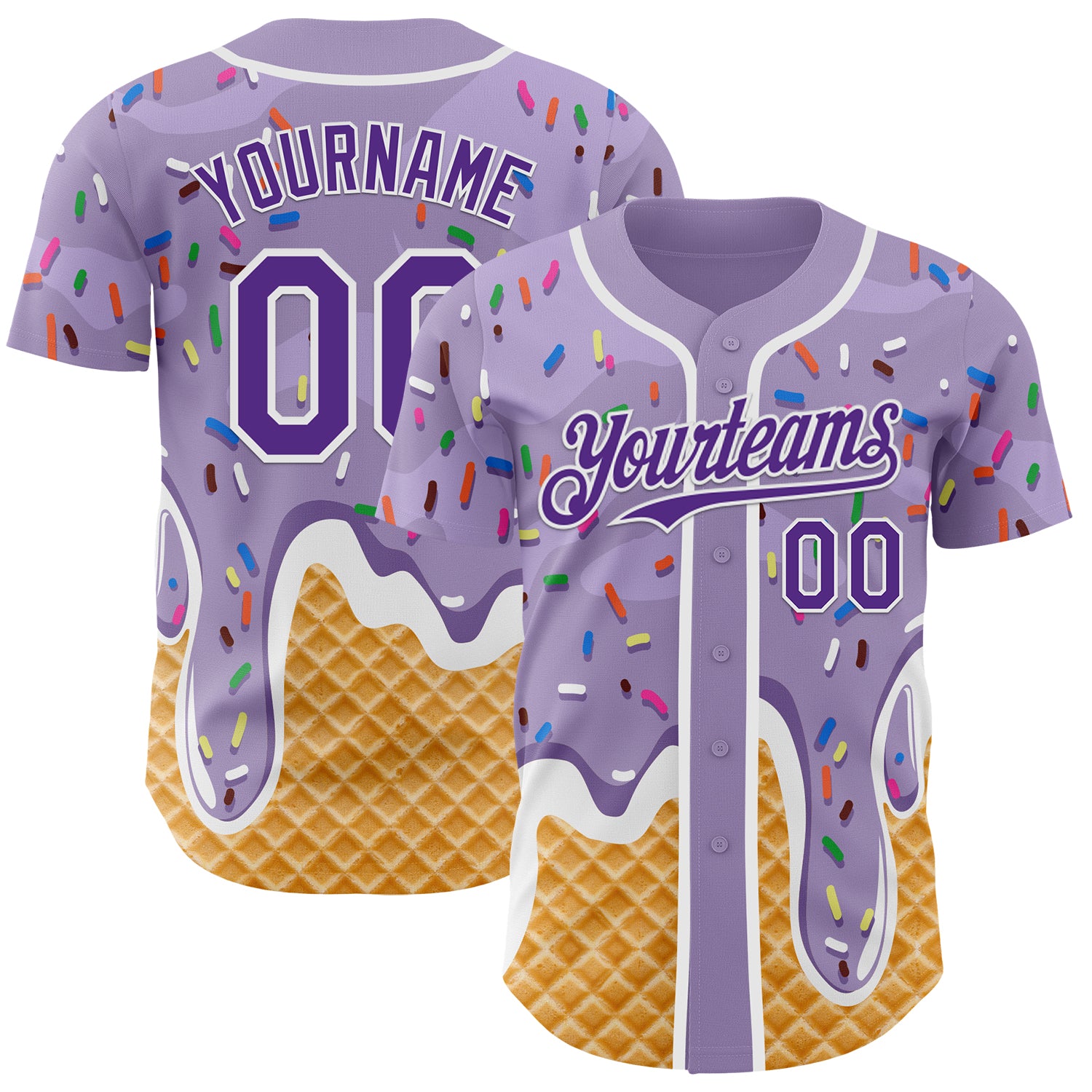 Custom Light Purple Purple-White Ice Cream Waffle Foodie Dessert Authentic Baseball Jersey