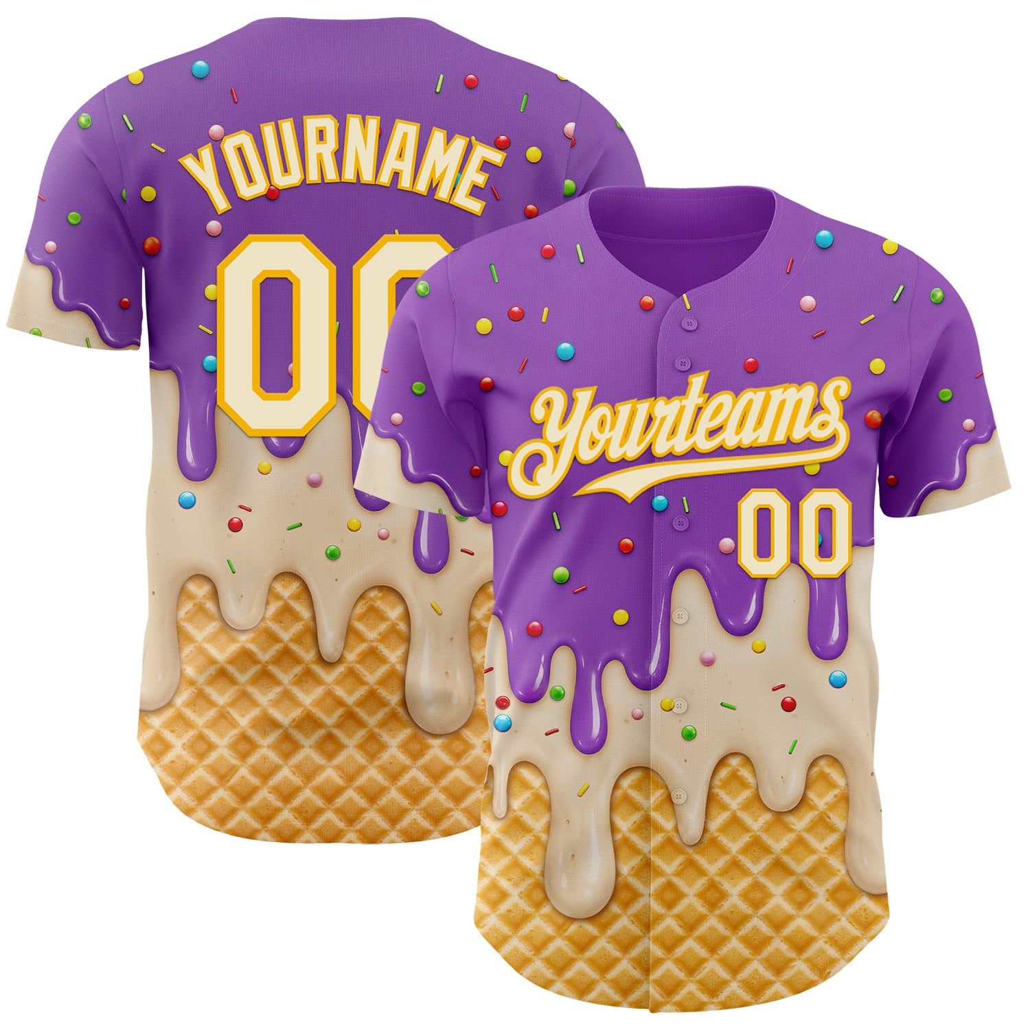Custom Medium Purple Cream-Gold Ice Cream Waffle Foodie Dessert Authentic Baseball Jersey