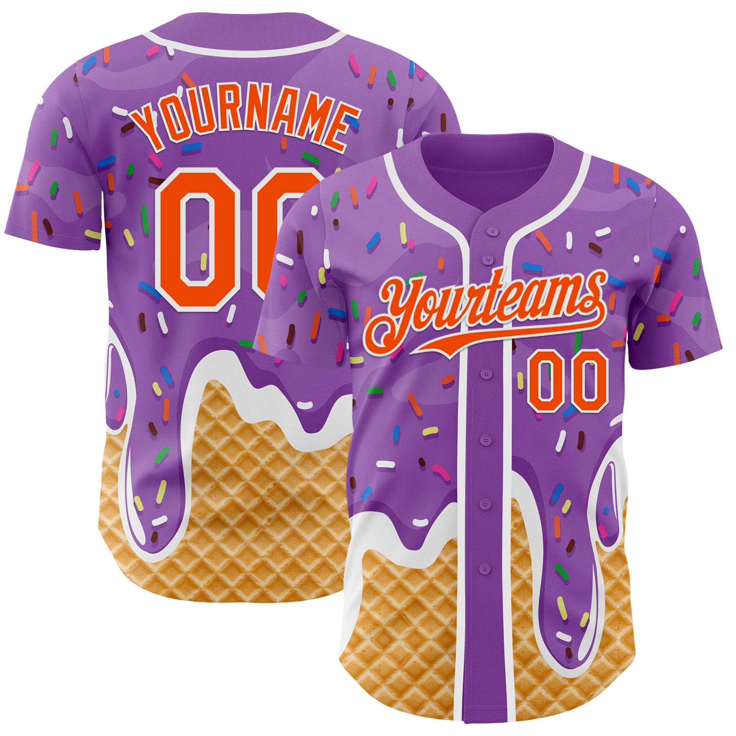 Custom Medium Purple Orange-White Ice Cream Waffle Foodie Dessert Authentic Baseball Jersey