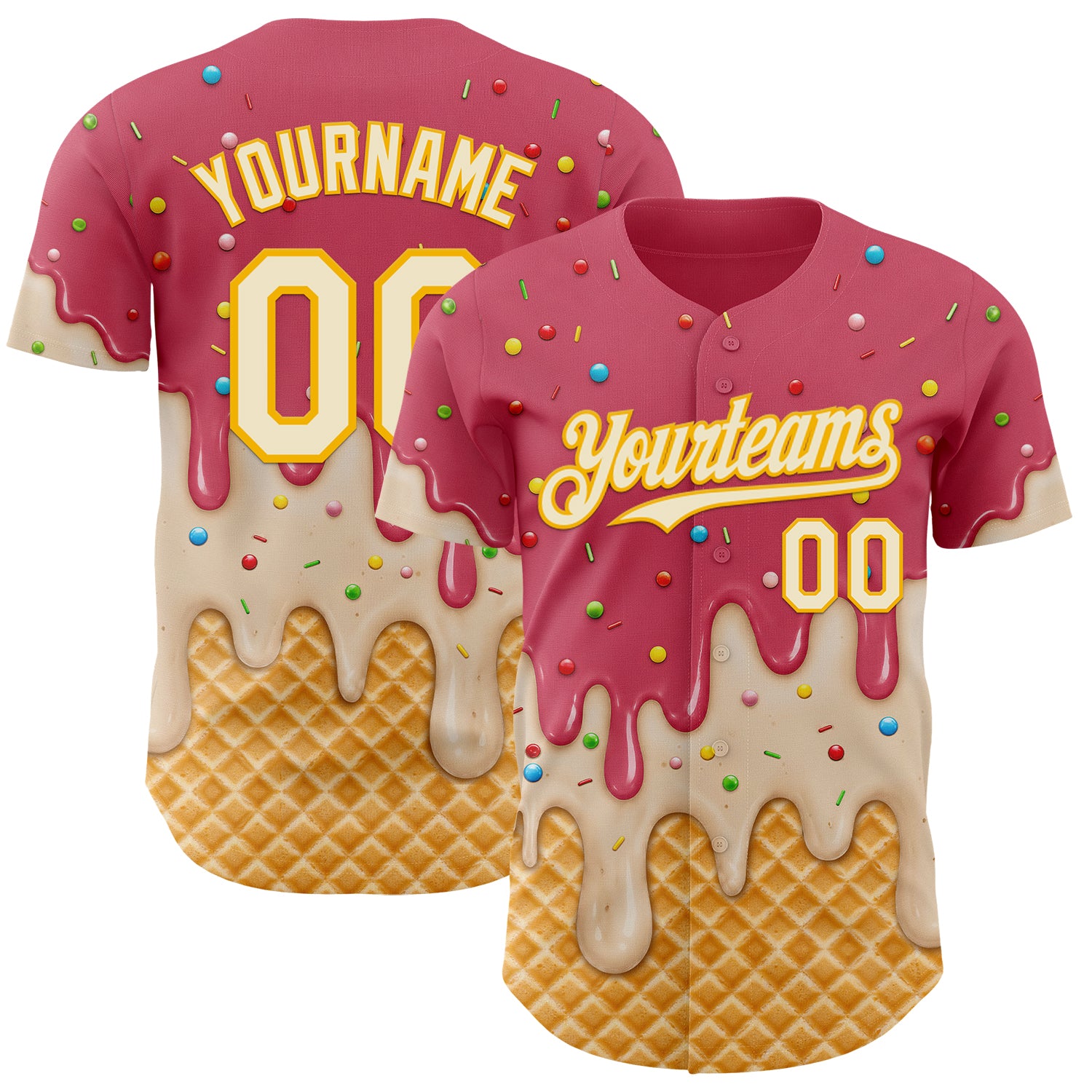 Custom Medium Red Cream-Gold Ice Cream Waffle Foodie Dessert Authentic Baseball Jersey