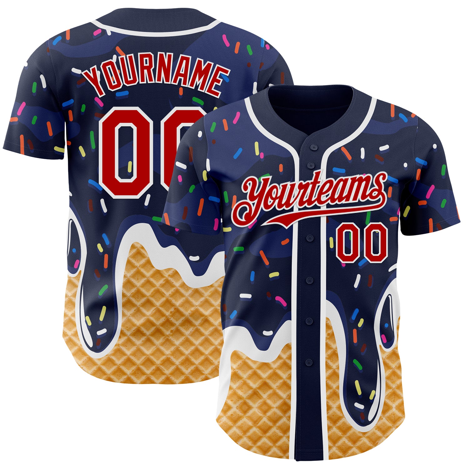 Custom Navy Red-White Ice Cream Waffle Foodie Dessert Authentic Baseball Jersey