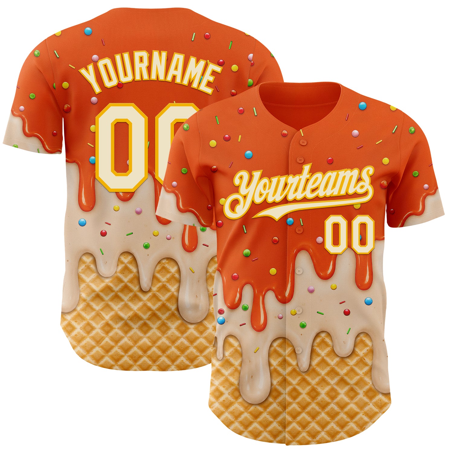Custom Orange Cream-Gold Ice Cream Waffle Foodie Dessert Authentic Baseball Jersey