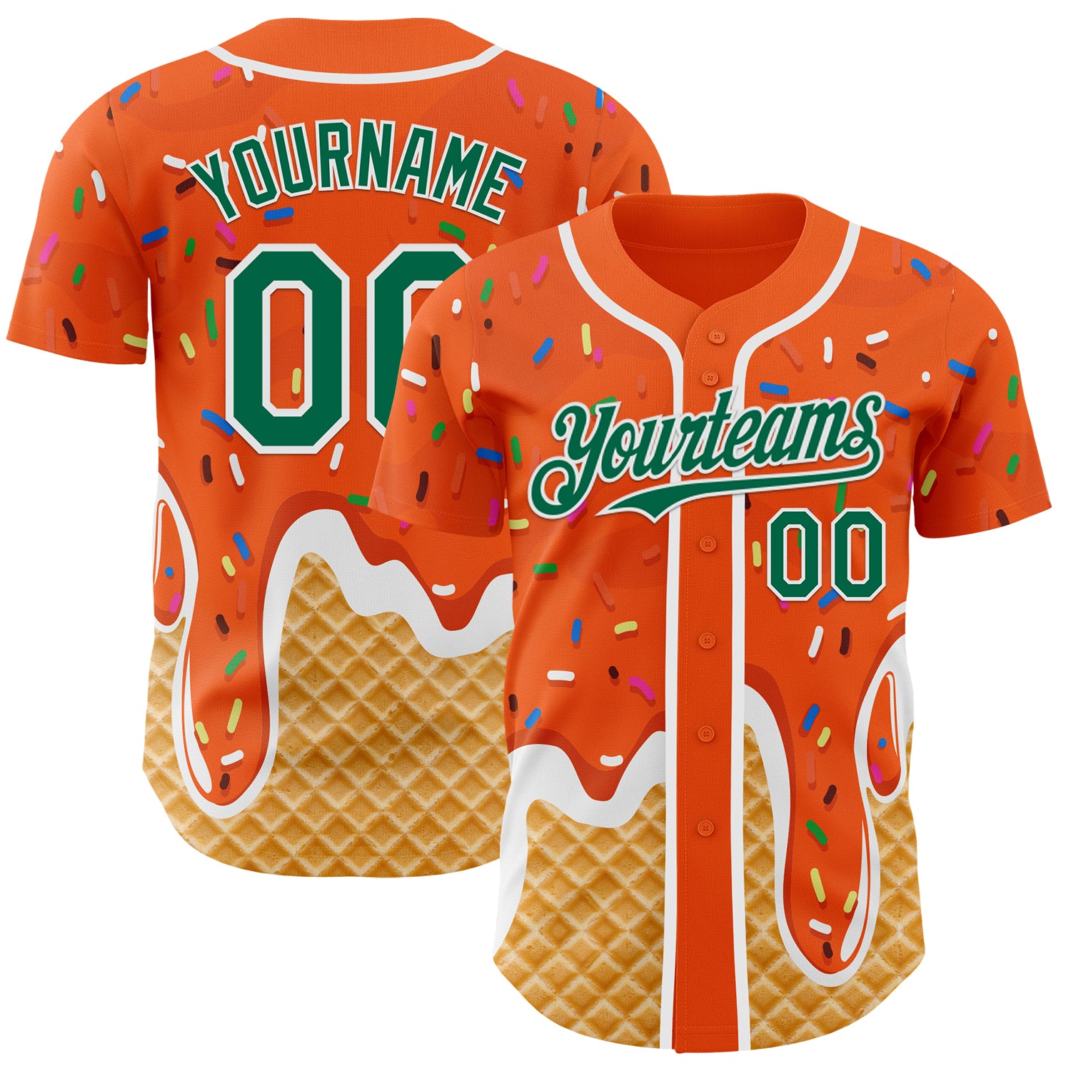 Custom Orange Kelly Green-White Ice Cream Waffle Foodie Dessert Authentic Baseball Jersey