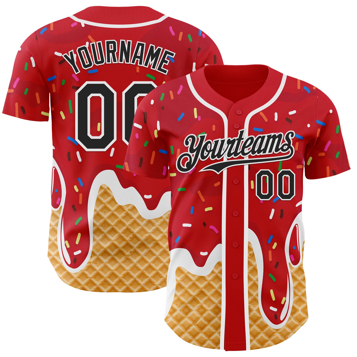 Custom Red Black-White Ice Cream Waffle Foodie Dessert Authentic Baseball Jersey
