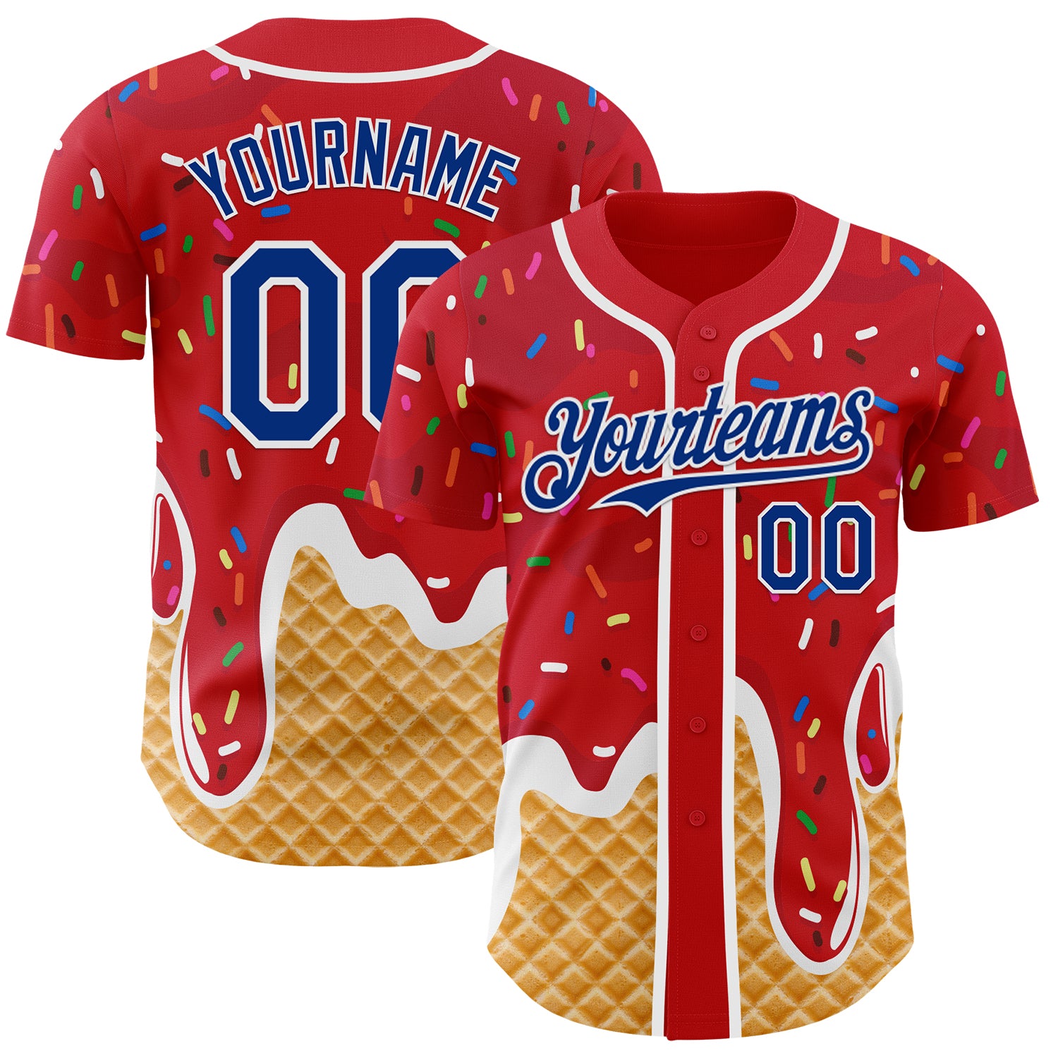 Custom Red Royal-White Ice Cream Waffle Foodie Dessert Authentic Baseball Jersey