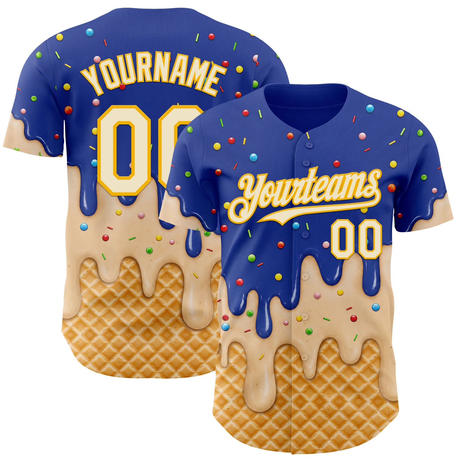 Custom Royal Cream-Gold Ice Cream Waffle Foodie Dessert Authentic Baseball Jersey