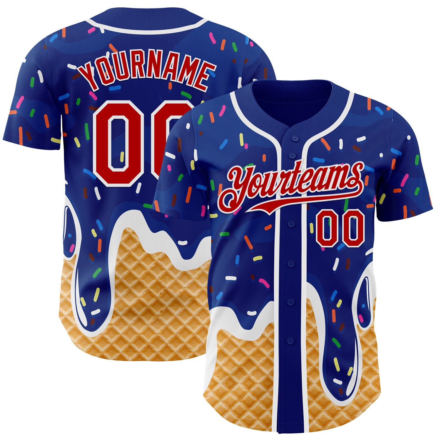 Custom Royal Red-White Ice Cream Waffle Foodie Dessert Authentic Baseball Jersey
