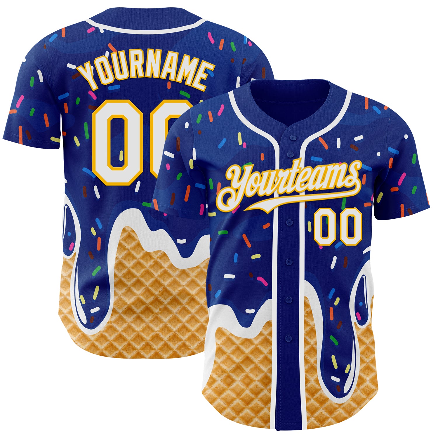 Custom Royal White-Gold Ice Cream Waffle Foodie Dessert Authentic Baseball Jersey