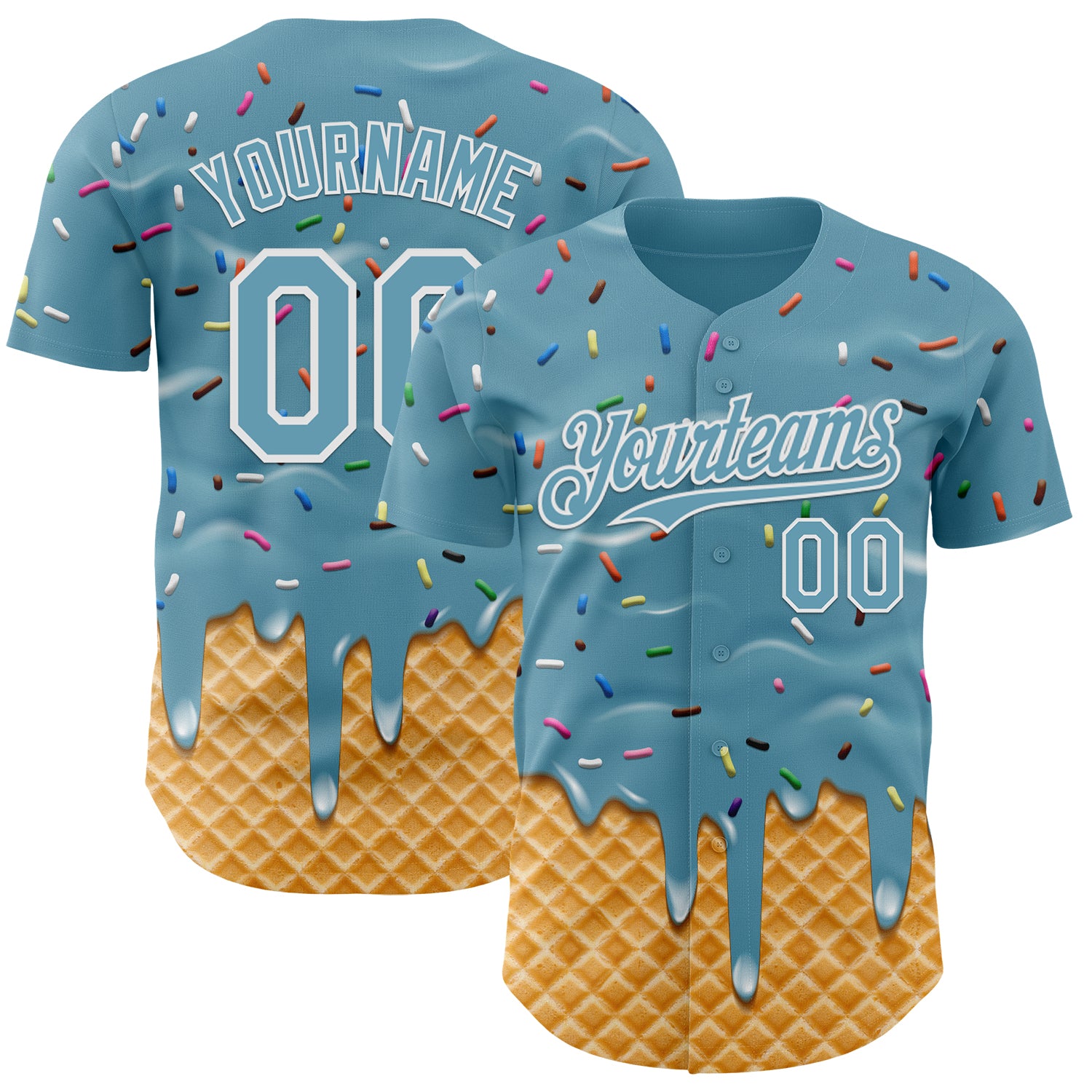 Custom Shadow Blue-White Ice Cream Waffle Foodie Dessert Authentic Baseball Jersey