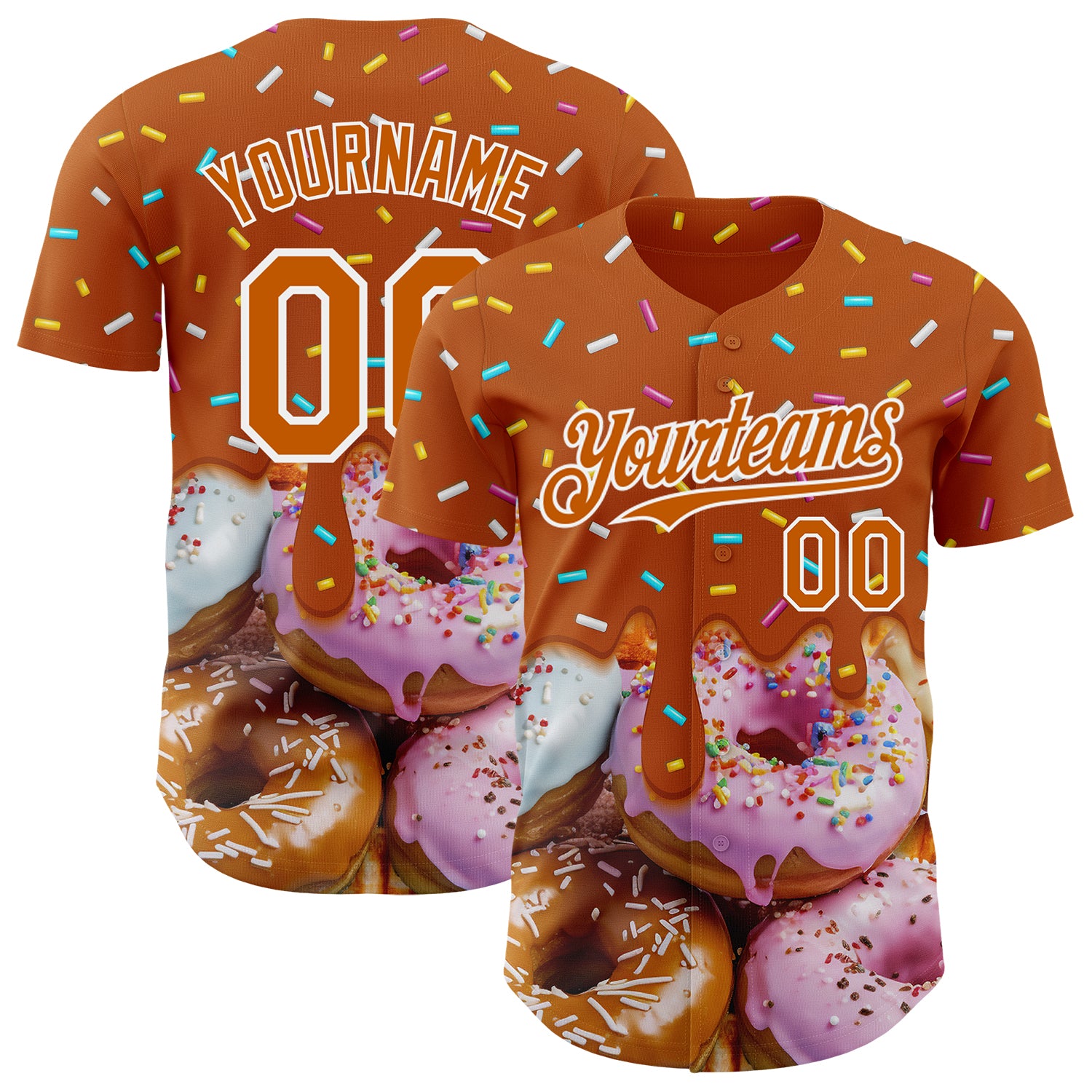 Custom Texas Orange-White Ice Cream Donut Foodie Dessert Authentic Baseball Jersey