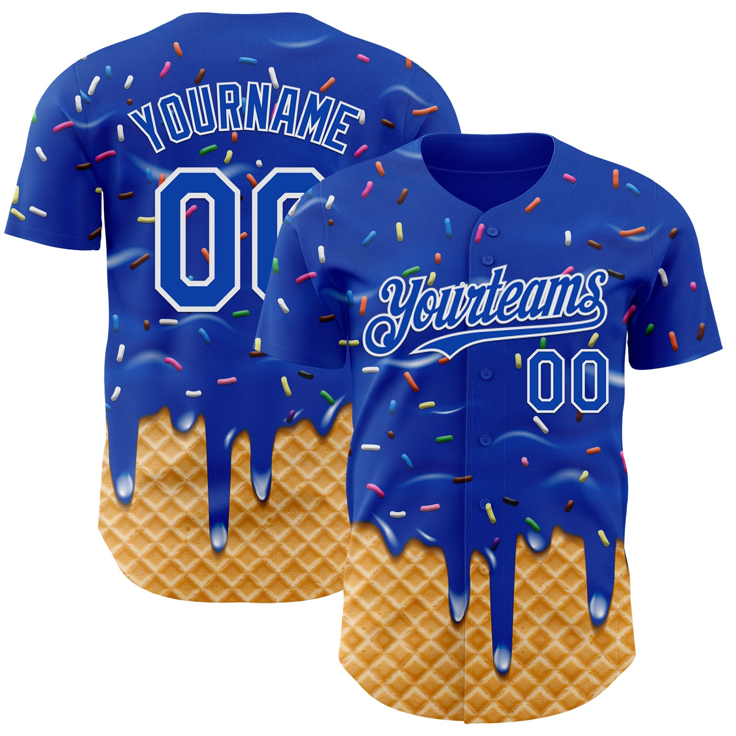 Custom Thunder Blue-White Ice Cream Waffle Foodie Dessert Authentic Baseball Jersey