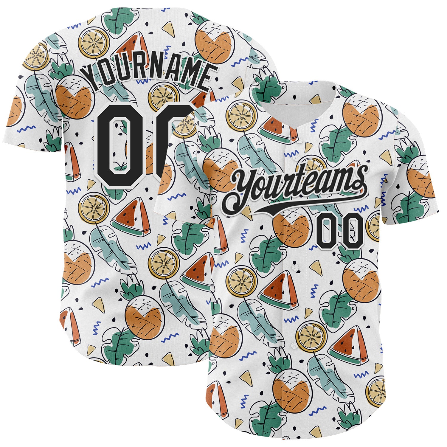 Custom White Black 3D Pattern Design Foodie Summer Fruits Authentic Baseball Jersey