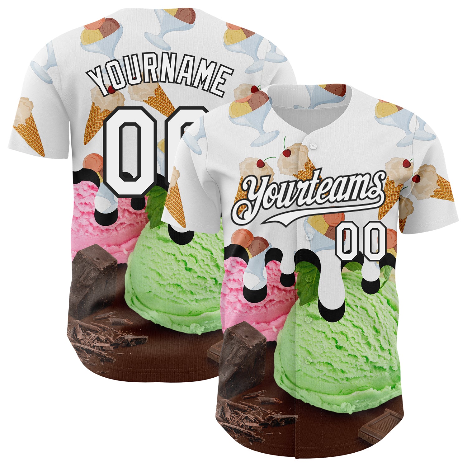 Custom White-Black Ice Cream Foodie Dessert Authentic Baseball Jersey