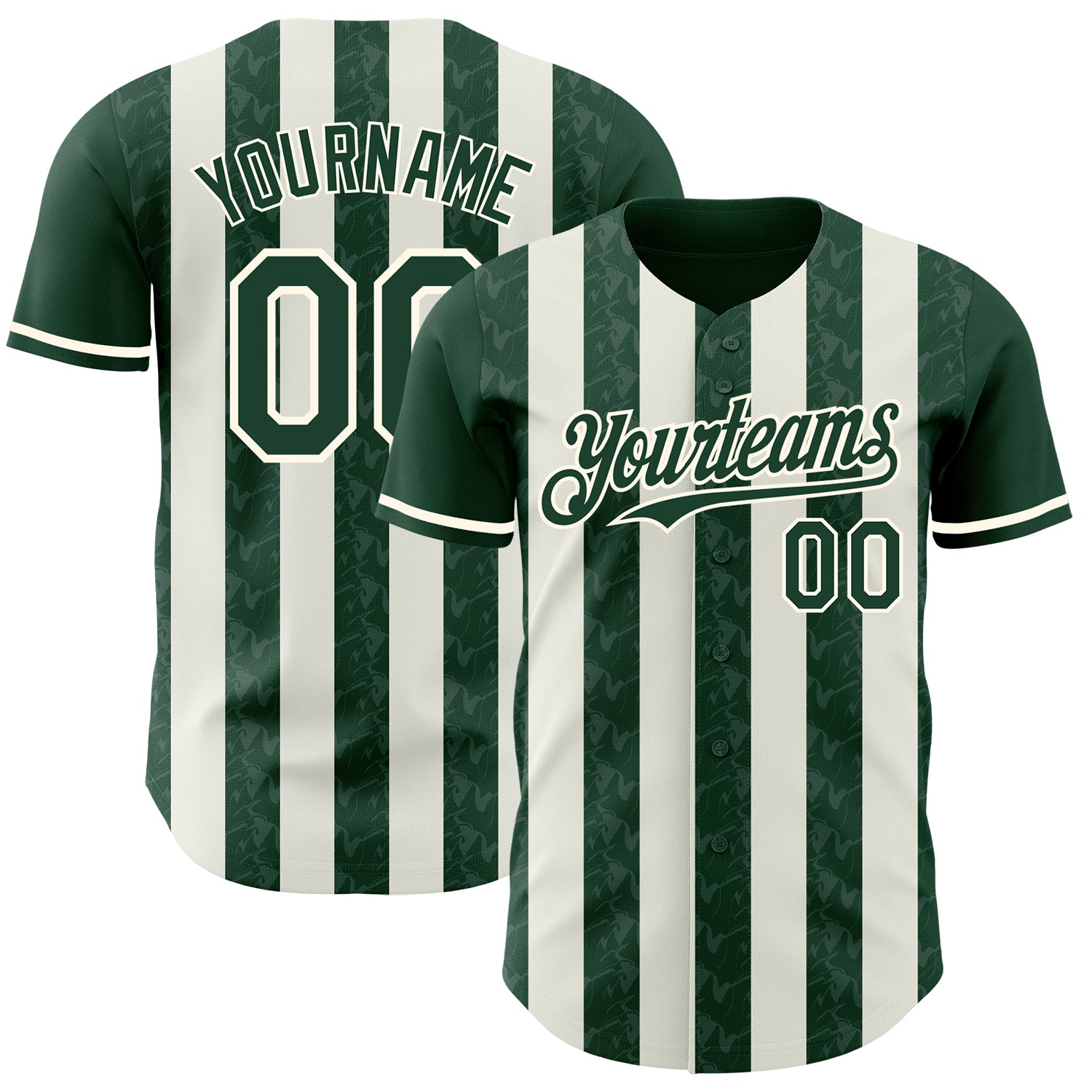 Custom Green Cream-Cream Classic Vertical Stripe Fluid Liquid Texture Authentic Baseball Jersey