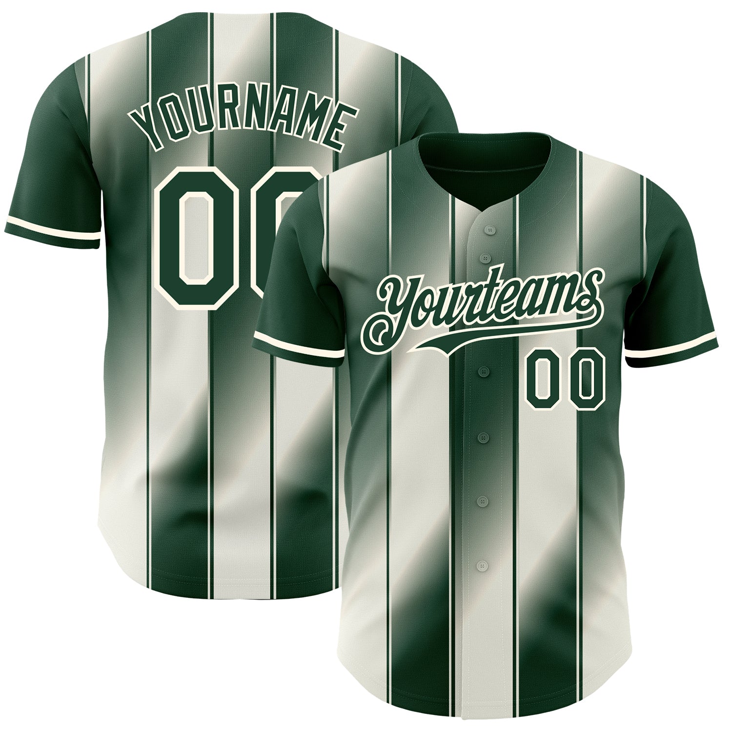 Custom Green Cream-Cream Gradient Classic Vertical Stripe Authentic Baseball Jersey